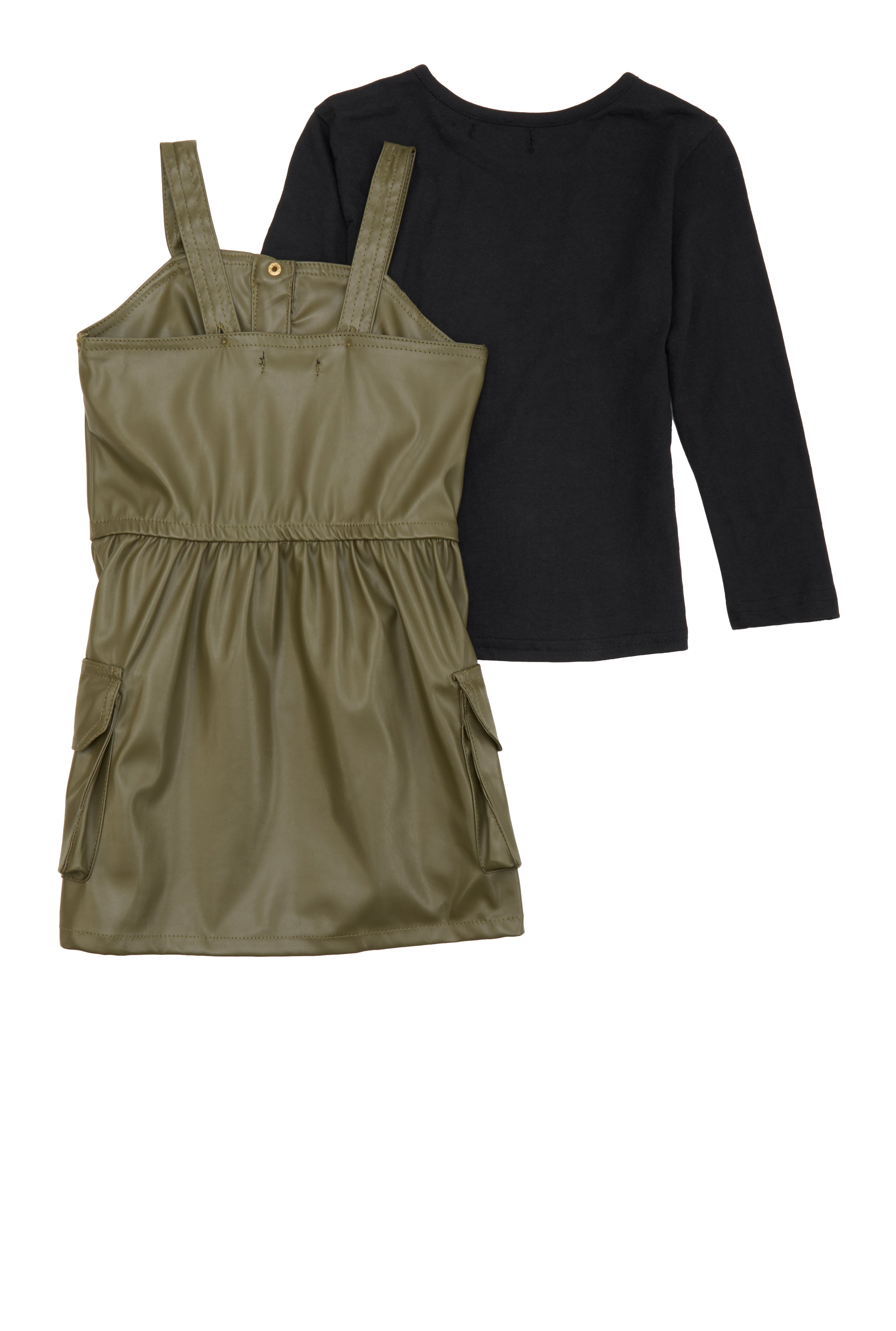 Little Girls Faux Leather Button Front Dress with Tee、mySite、camillekostekn