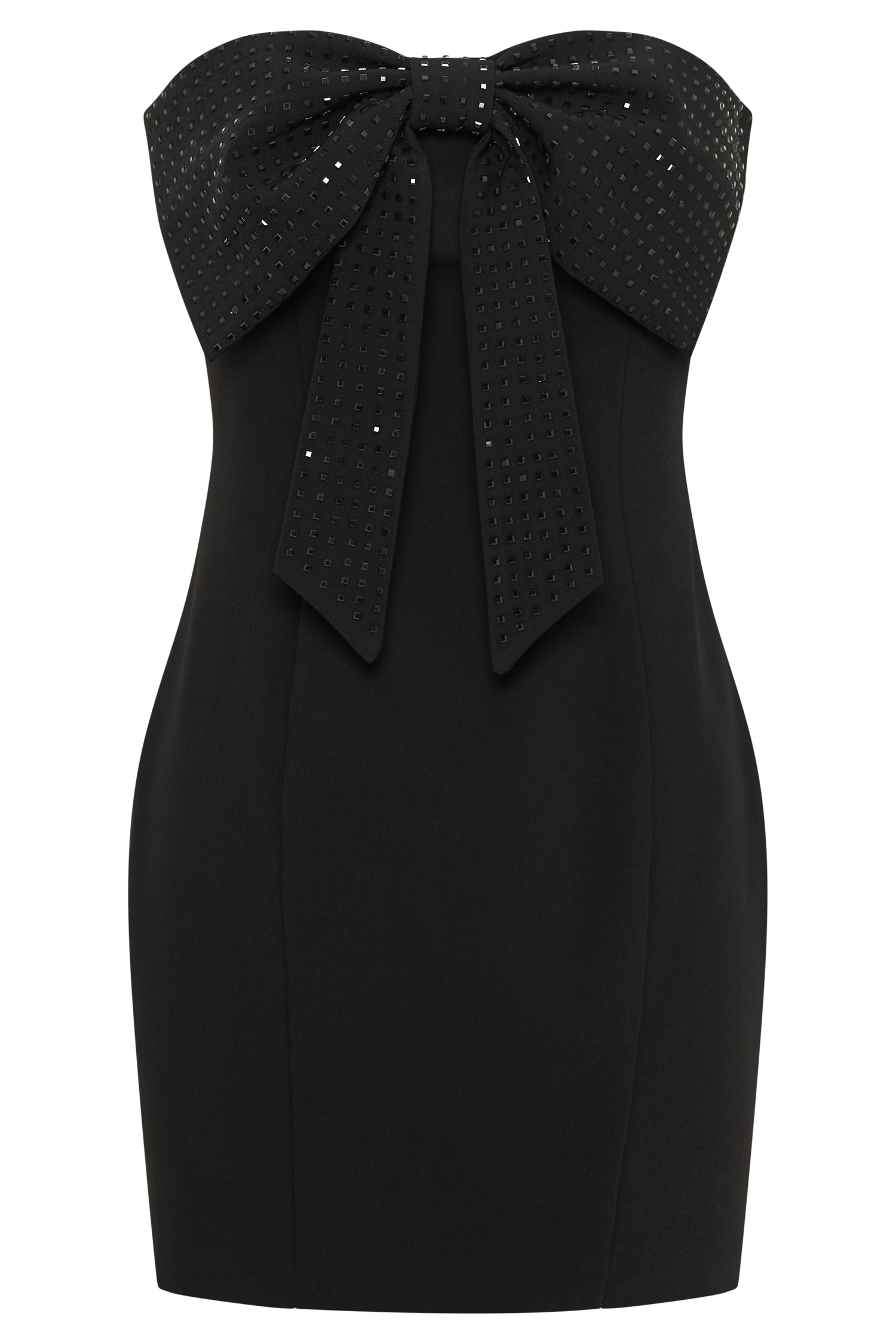 Saoirse Strapless Mini Dress With Diamante Bow - Black、mySite、solidvoid