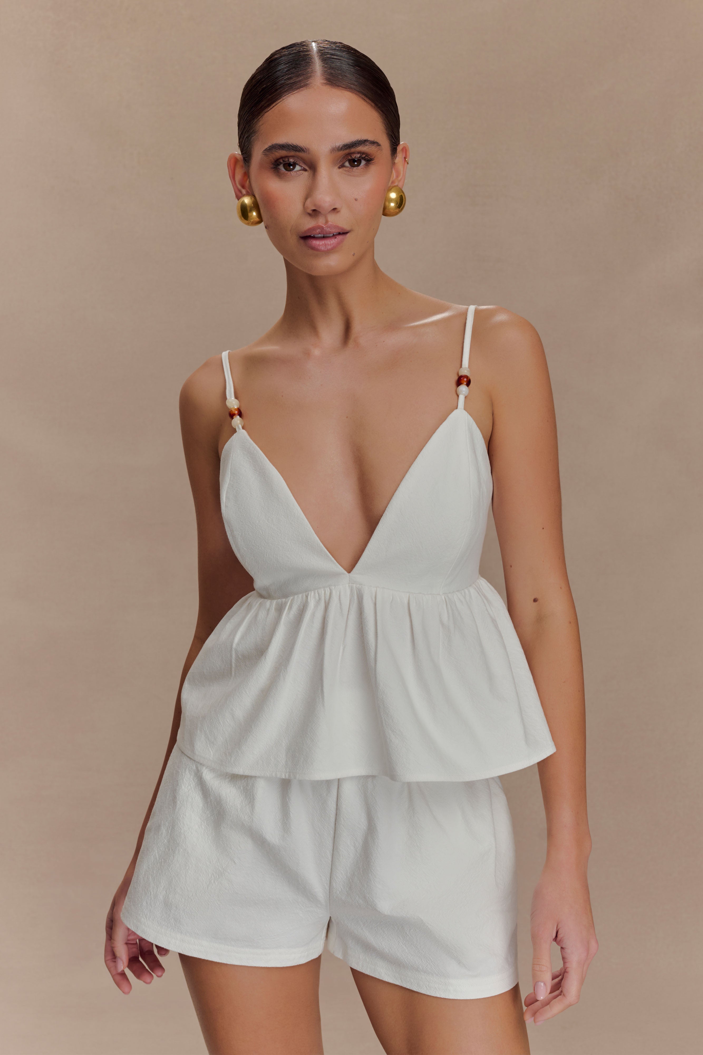 Janayia Cotton Beaded Top - White、mySite、solidvoid