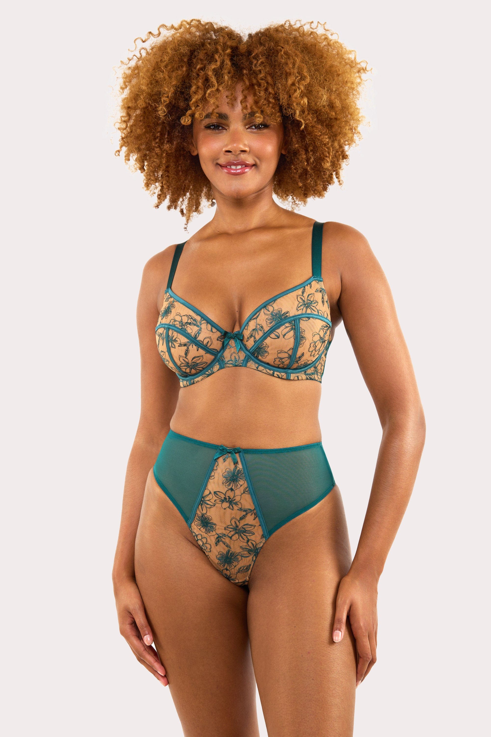 Olivia Teal Contrast Embroidery Thong、mySite、bengalsvssteelers