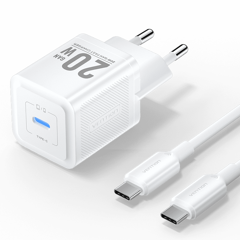 Vention 1-Port USB-C GaN Charger 20W with USB-C to USB-C Cable 1M EU-Plug、mySite、fannypackpong