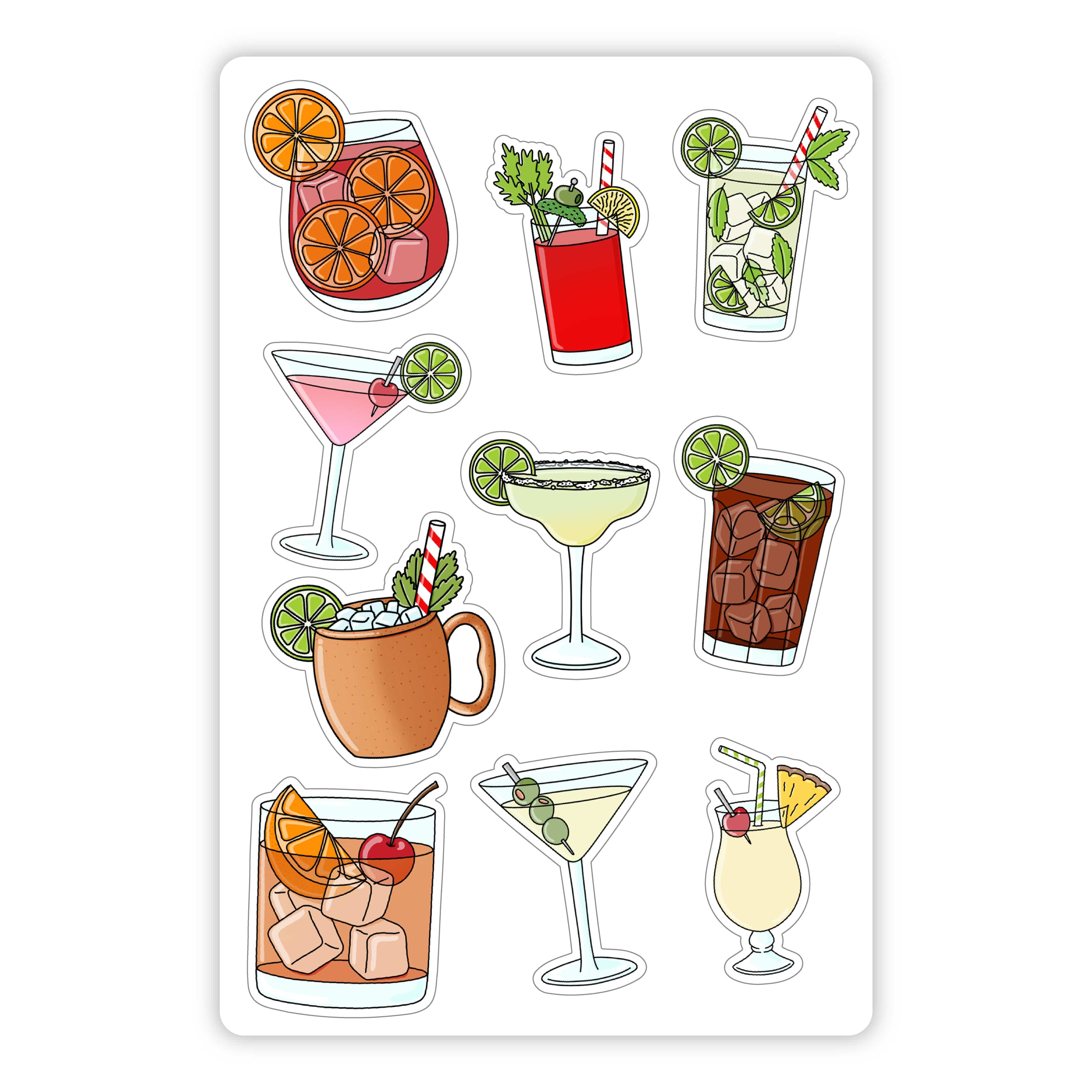  Cocktail Drinks Mini Sticker Sheet、mySite、ghnorth