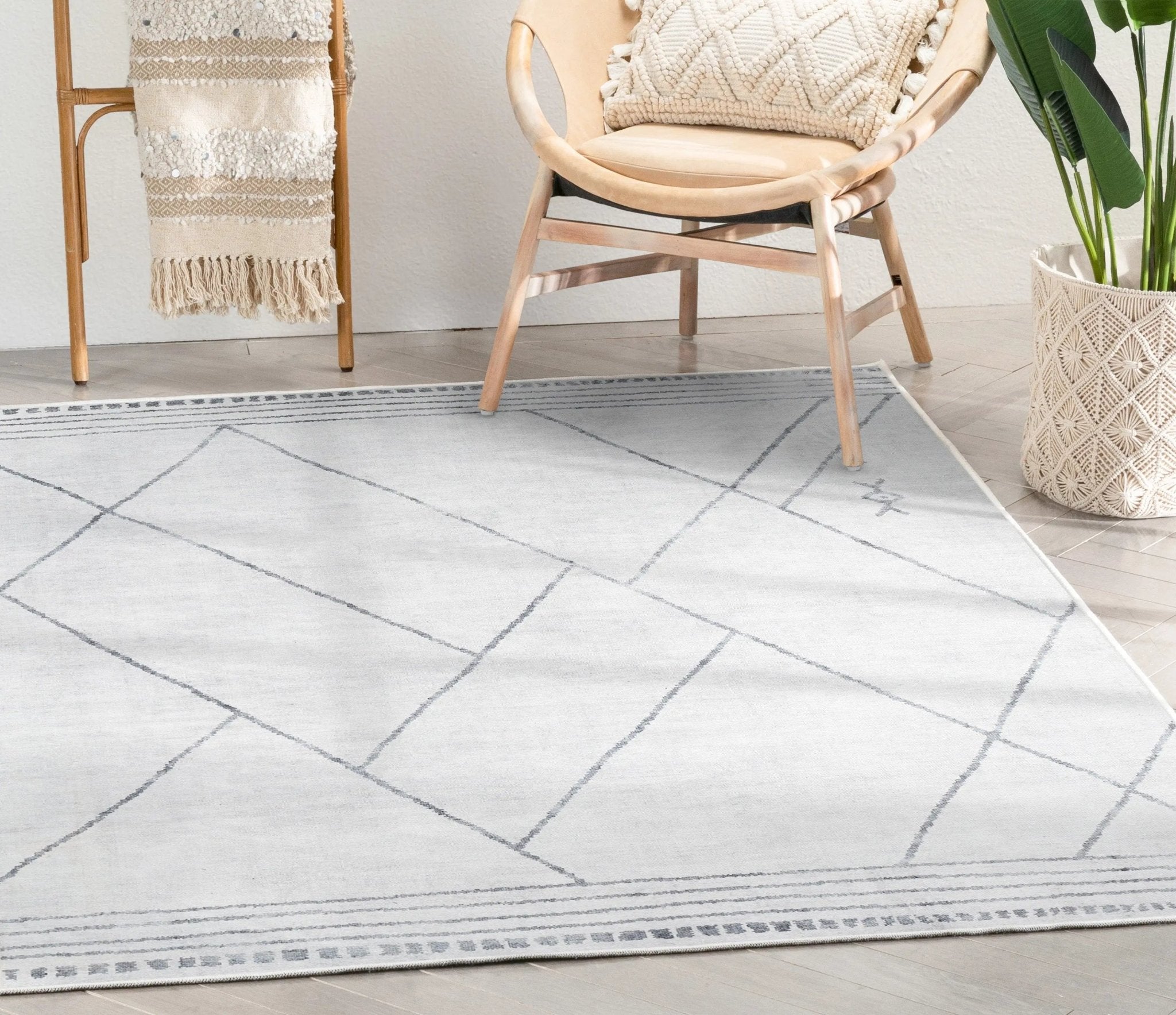 Bryn Moroccan Lattice Trellis Ivory Grey Area Flat-Weave Rug、mySite、gigharbornorthrealestate