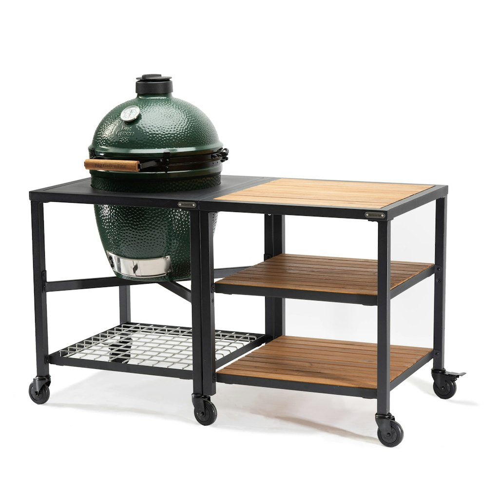 Big Green Egg Modular Nest + Expansion Frame + 3 x Acacia Shelves、mySite、noshort