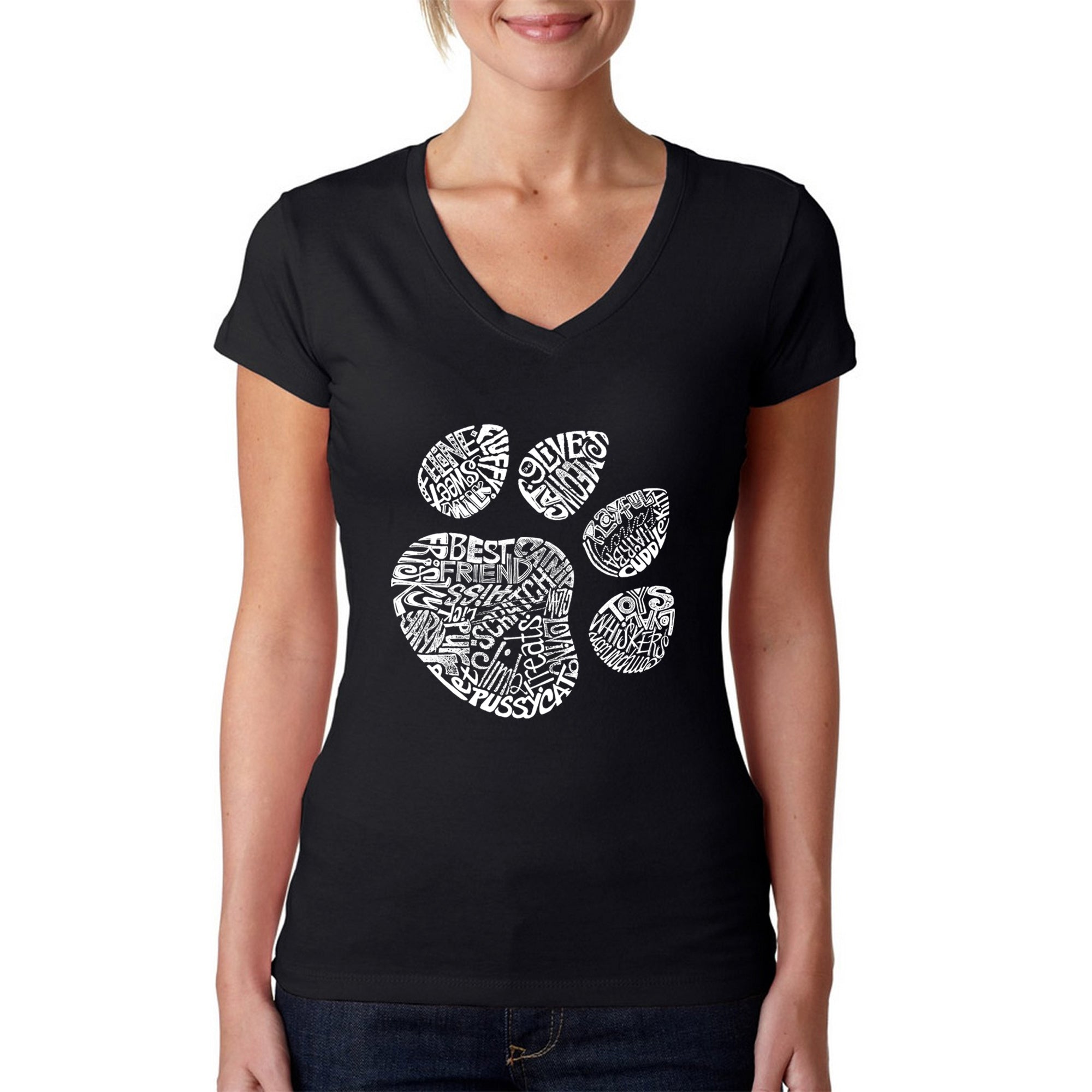 Cat Paw - Women's Word Art V-Neck T-Shirt、mySite、camillekostekn