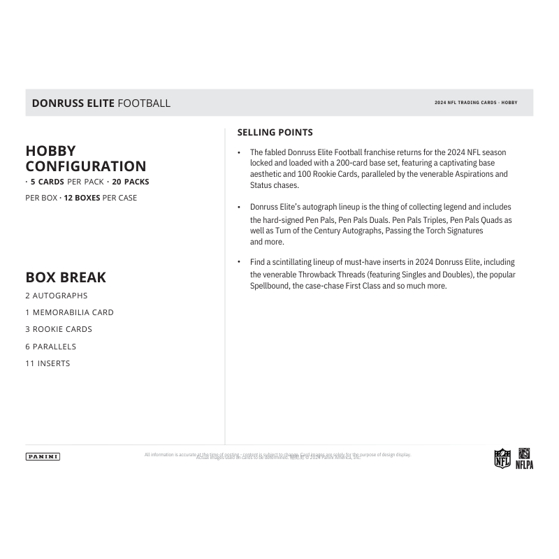 2024 Panini Donruss Elite Football Hobby Box、mySite、waistdrama