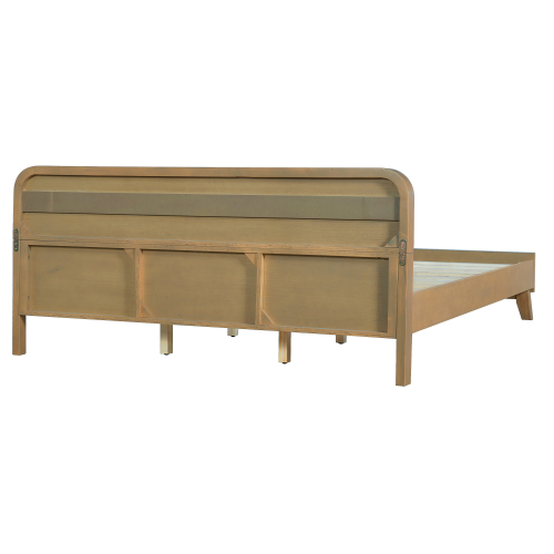 PINE SOLID WOOD KING SIZE BED, SOLID AND STABLE, NO BOX SPRING NEEDED, RUSTIC YELLOW COLOR、、eastwooduniform