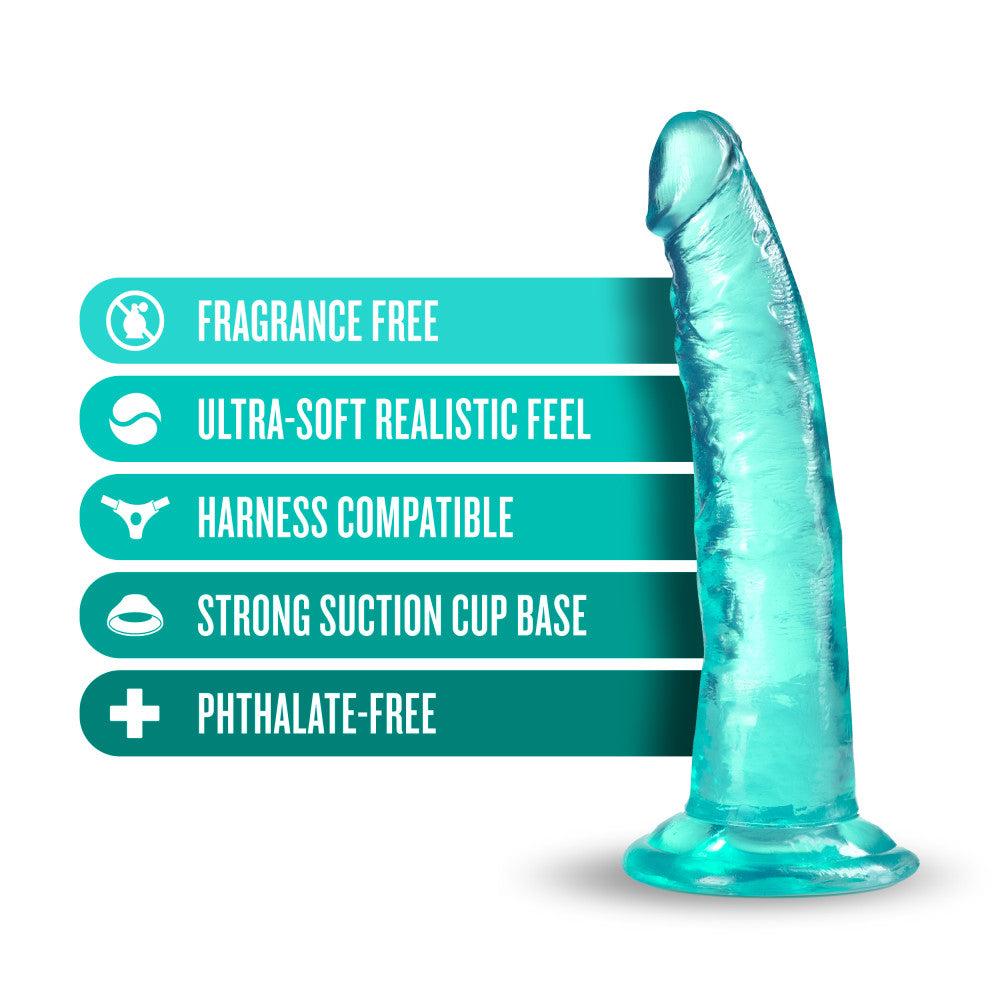 B Yours Plus By Blush® | Lust N’ Thrust Realistic G-Spot Teal 7.5-Inch Long Dildo With Suction Cup Base、mySite、bottomscart