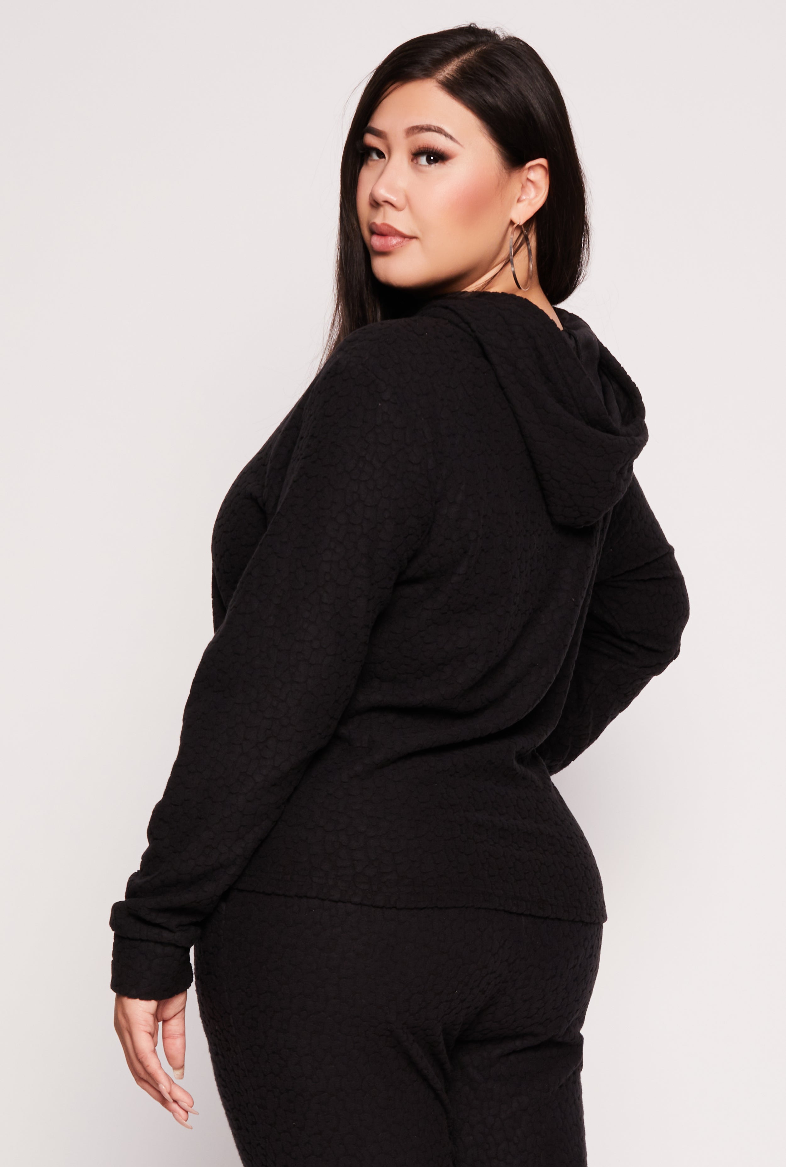 Plus Size Leopard Textured Knit Hoodie、mySite、camillekostekn