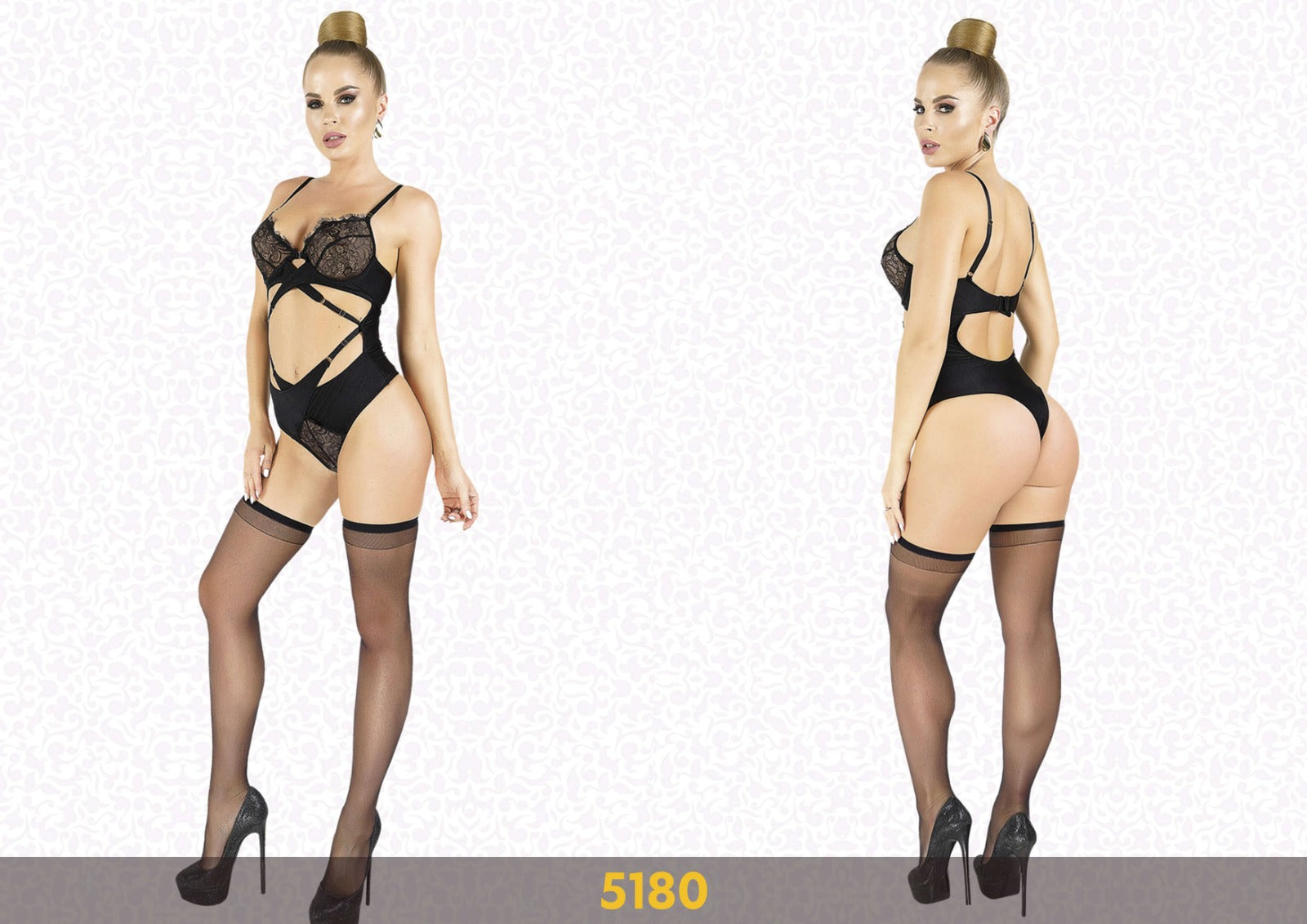 Elawin Lingerie | Black Front Diamond Teddy & Stockings、mySite、bottomscart