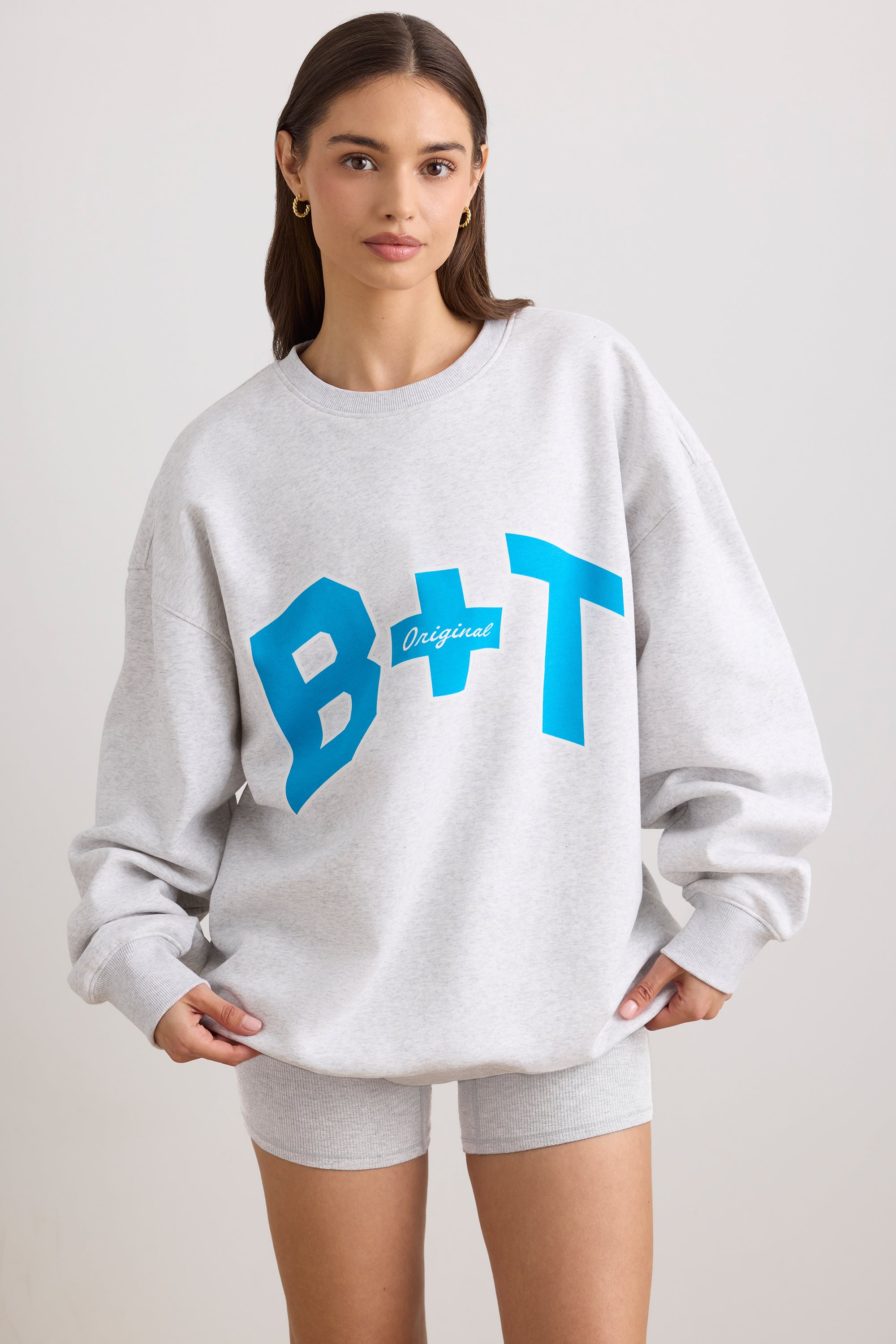 Oversized Crew Neck Sweatshirt in Grey Marl、mySite、solidvoid