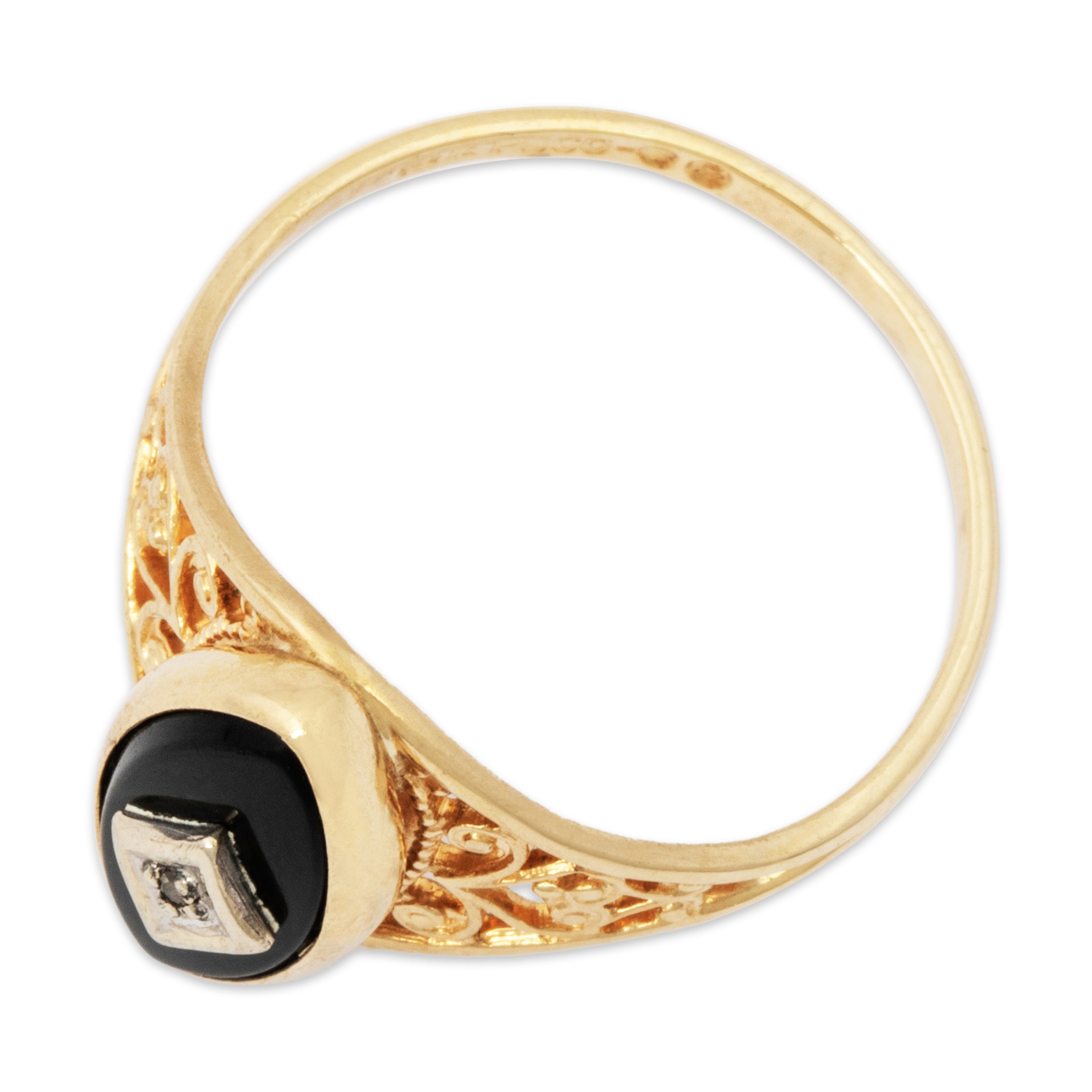 Vintage 10k Yellow Gold Onyx Diamond Delicate Openwork Ring 6.00、mySite、hinf8tx79