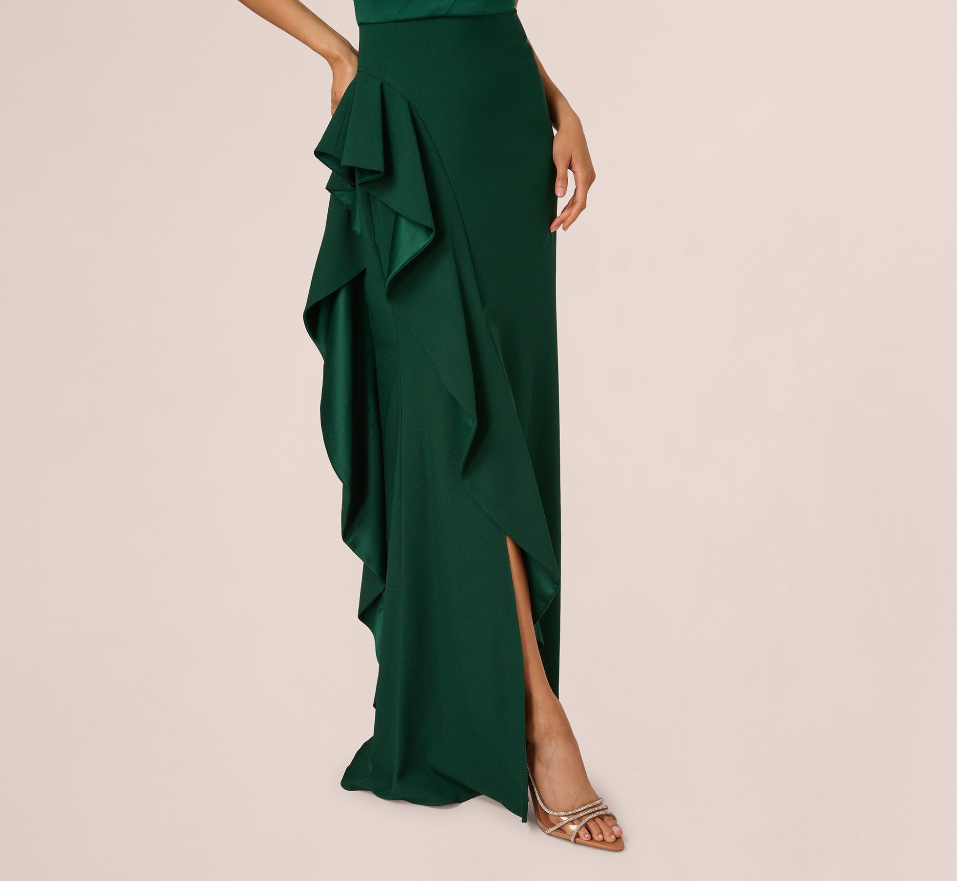 One-Shoulder Long Satin Crepe Mermaid Gown In Deep Forest、mySite、solidvoid