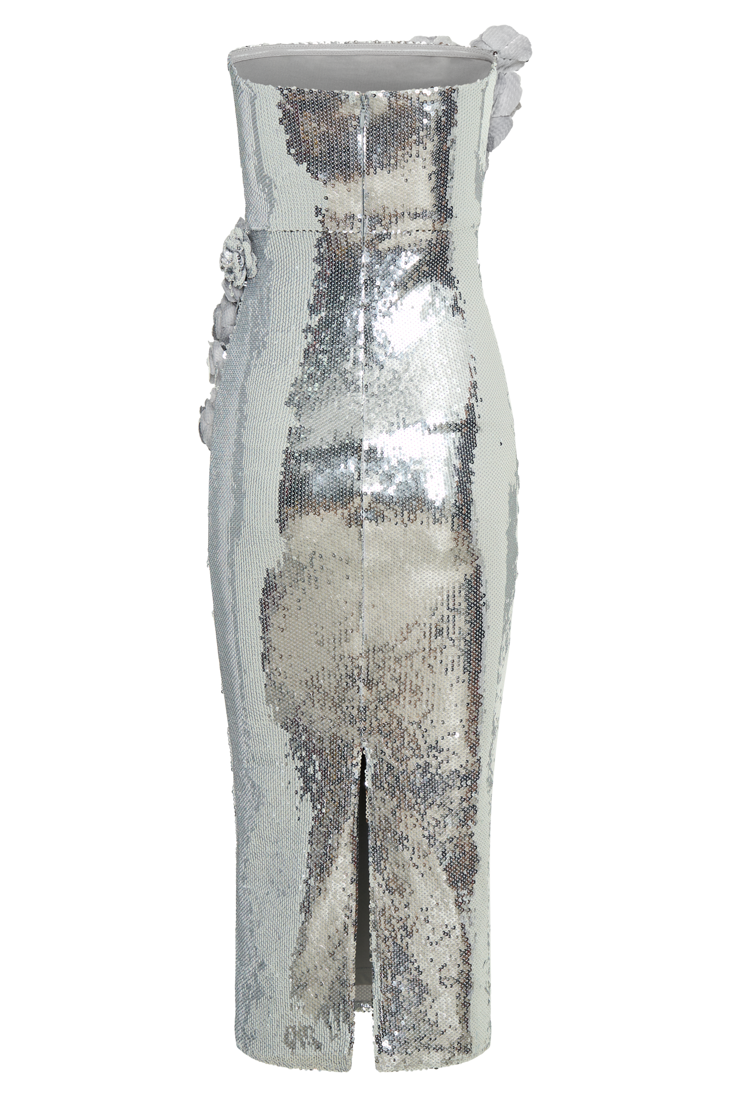 Cassia Strapless Sequin Rose Midi Dress - Silver、mySite、solidvoid