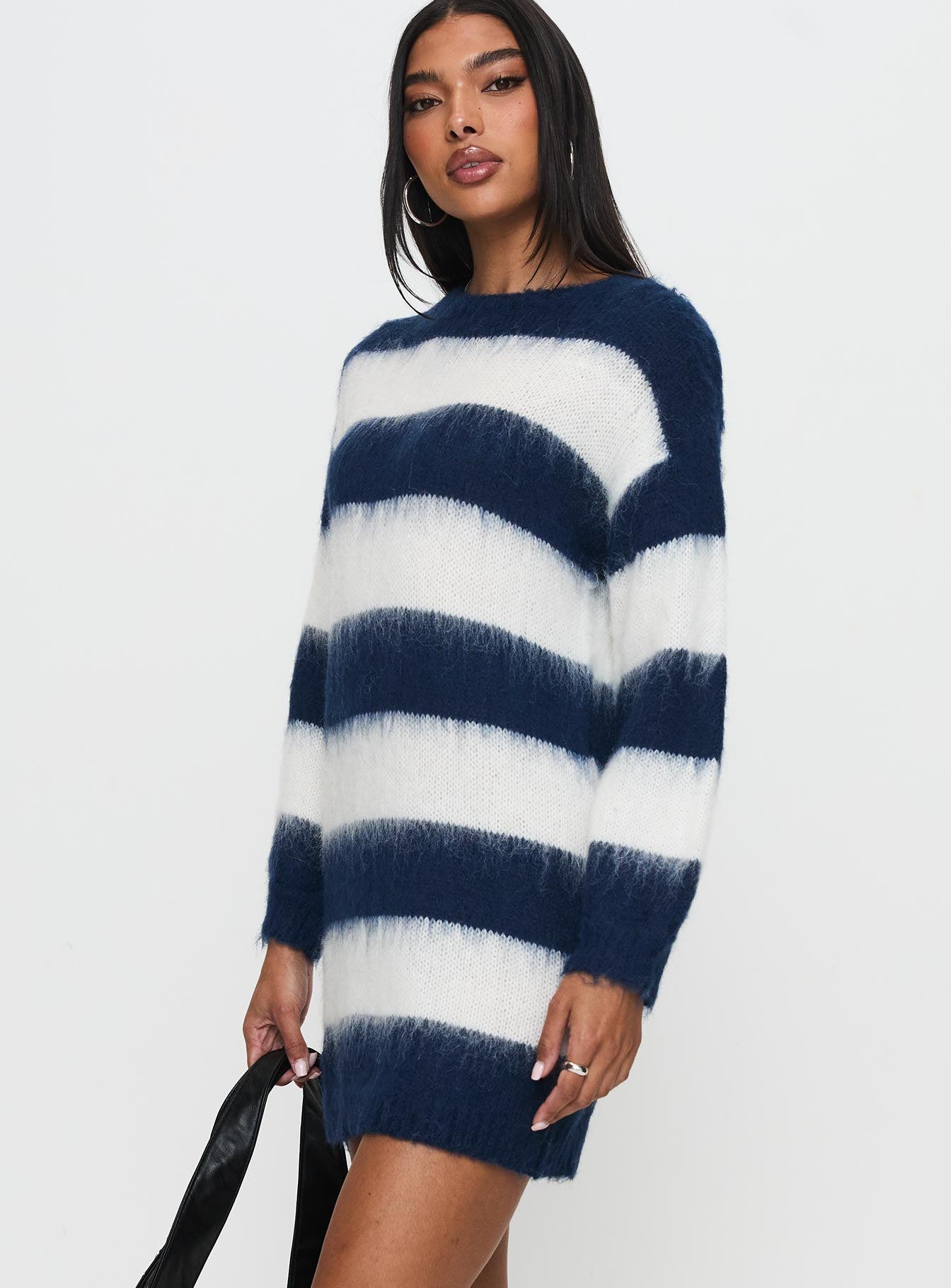 Iryna Long Sleeve Knit Mini Dress Navy / White Stripe、mySite、solidvoid
