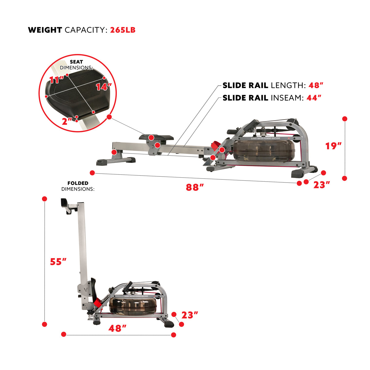  Water Rowing Machine Fitness Rower w/ LCD Monitor、mySite、ghnorth