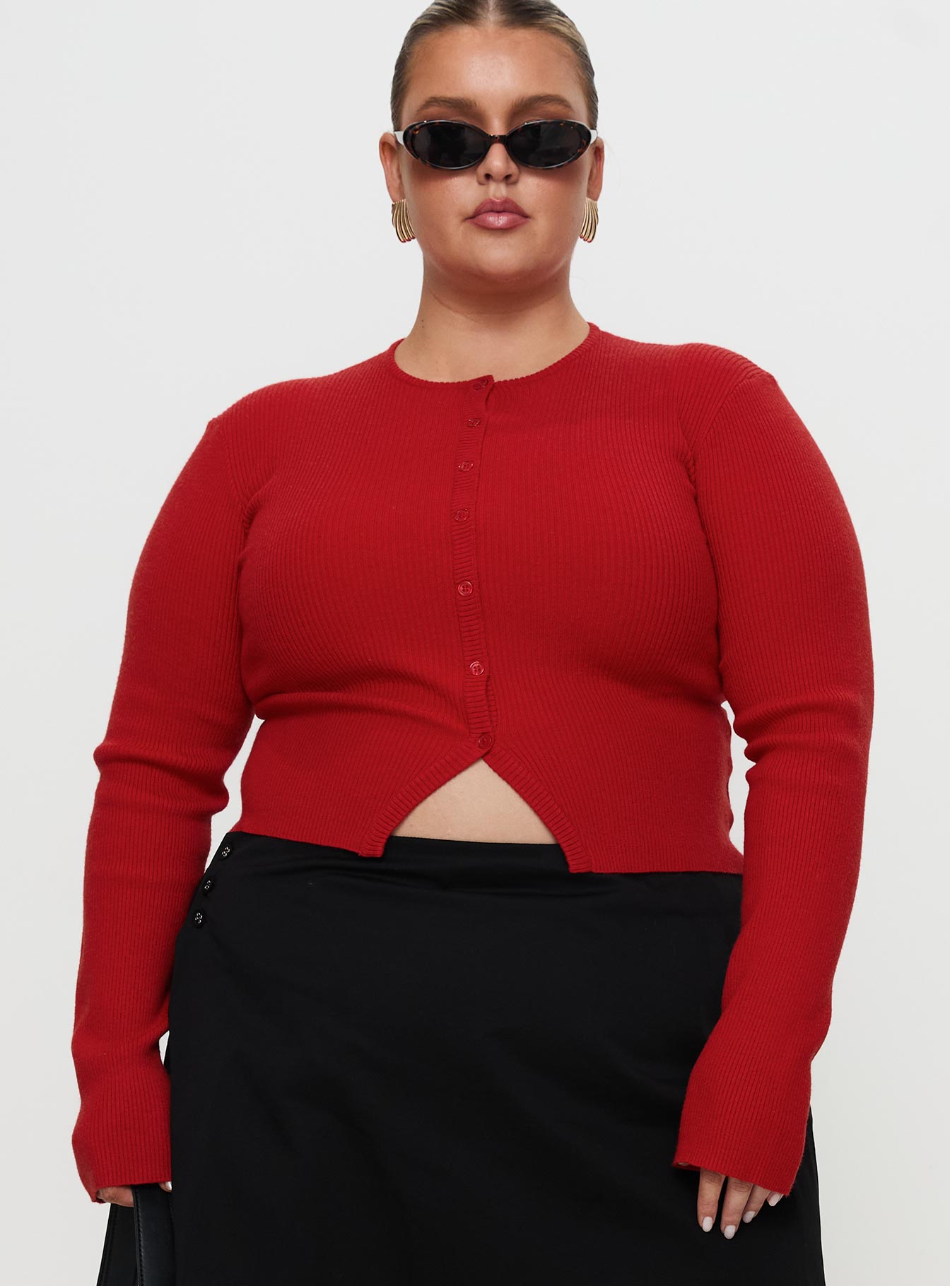 Suzu Long Sleeve Knit Top Red Curve、mySite、solidvoid