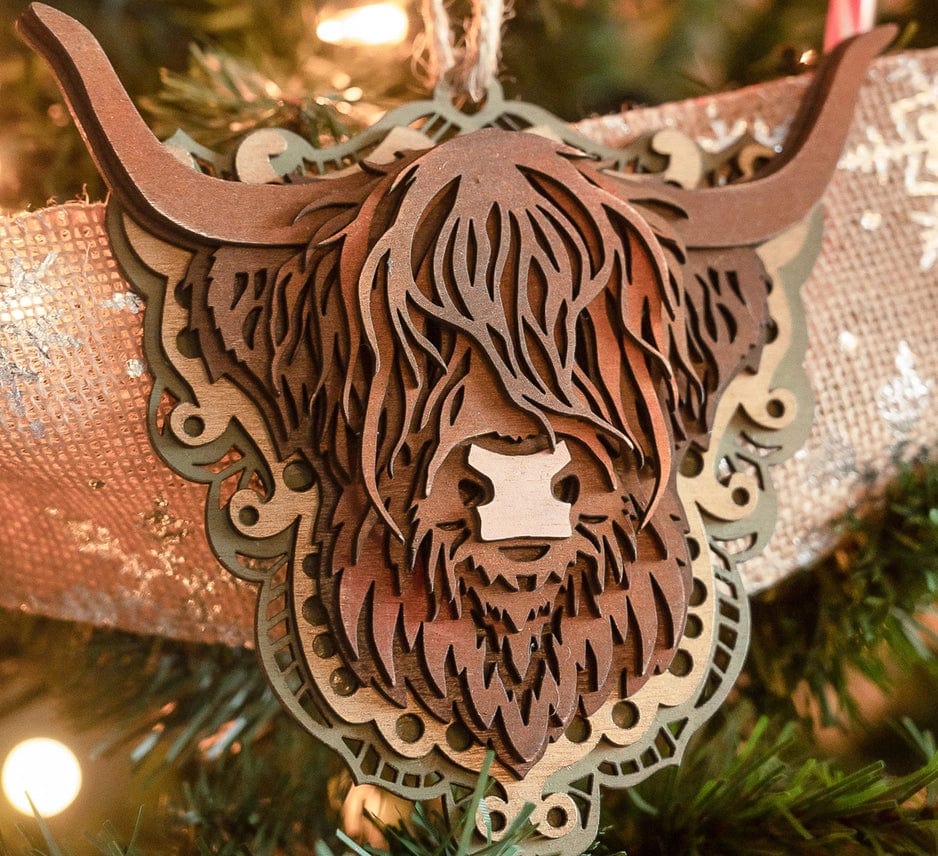 Highland Cow Layered Wood Handmade Oversized Ornament、mySite、g9winljtr
