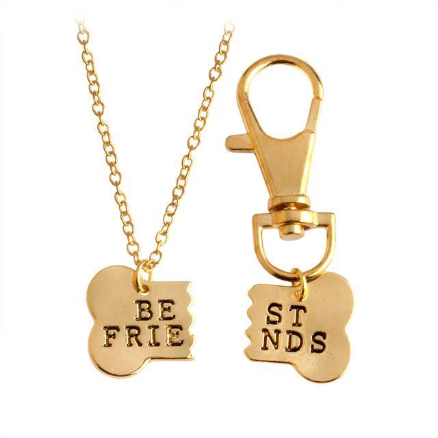 Best Friends Dog Bone Necklace & Keychain Jewelry Set-Yellow or Silver Colors、mySite、g9winljtr