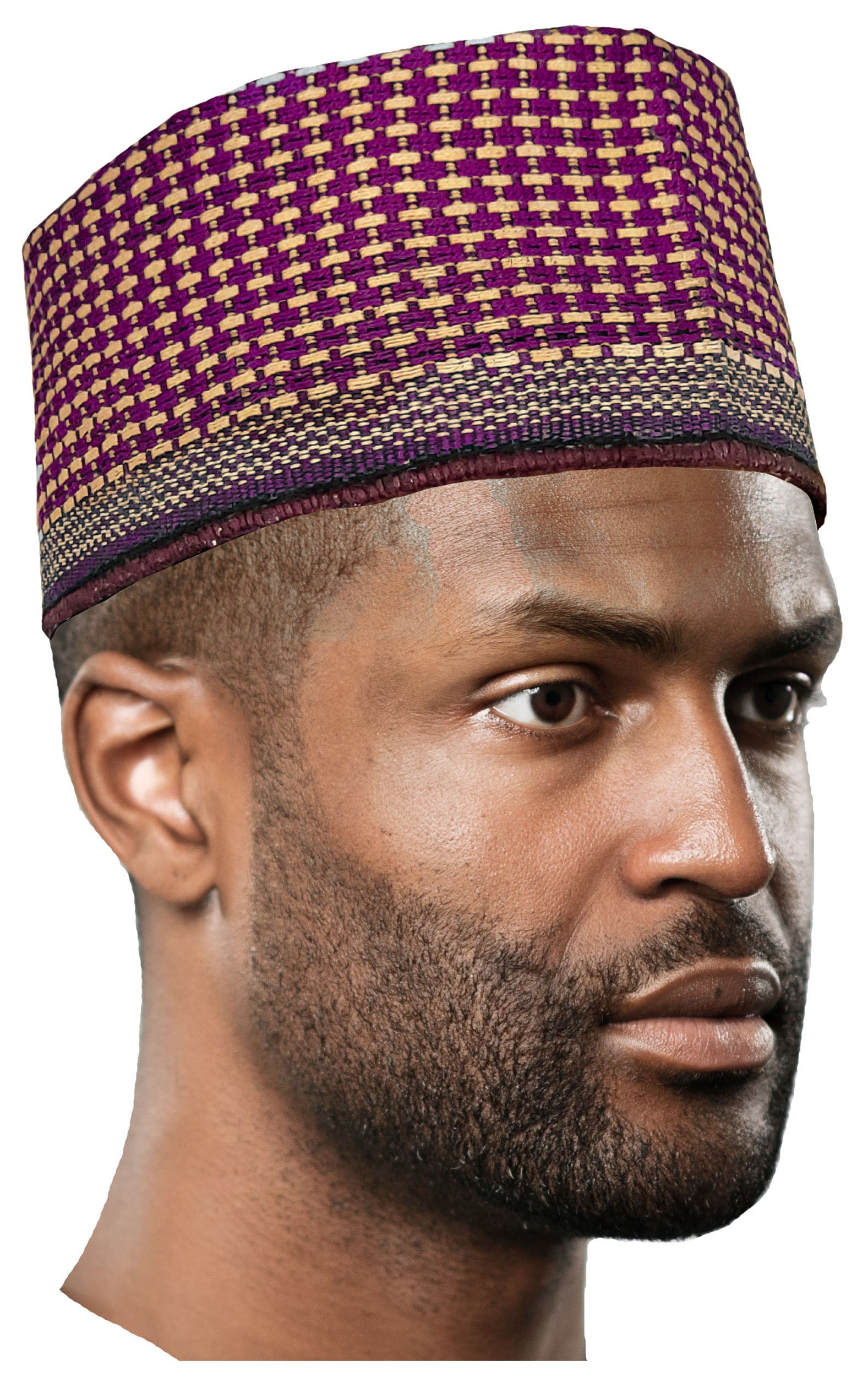 Dahfi Purple and Gold Hausa Mallam Cap Fulani Hula Hand-Crafted African Traditional Kufi hat-DPHMHPG09、mySite、solidvoid