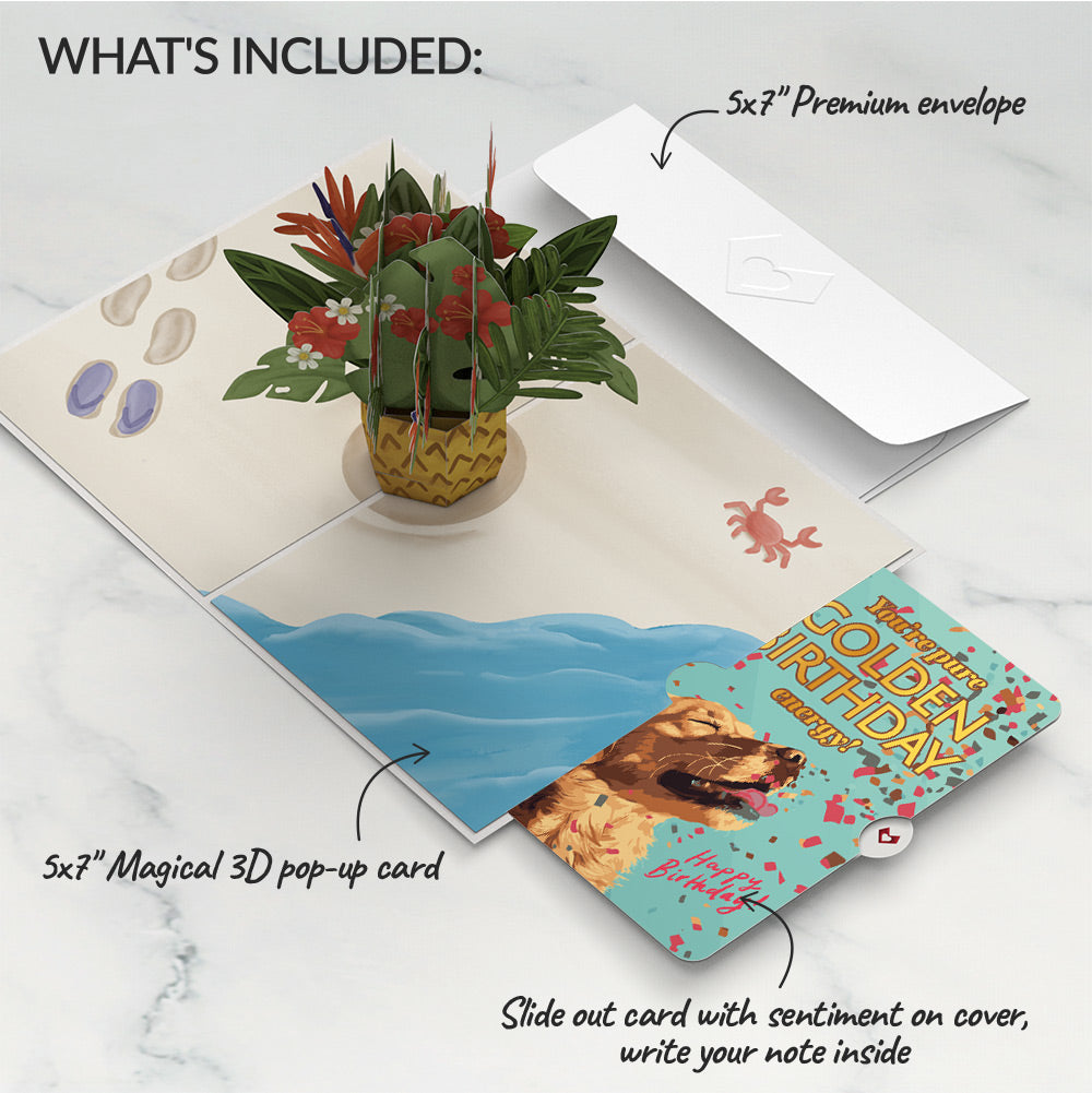 Tropical Flower Basket Birthday Pop-Up Card and Golden Energy Sentiment Set、mySite、solidvoid