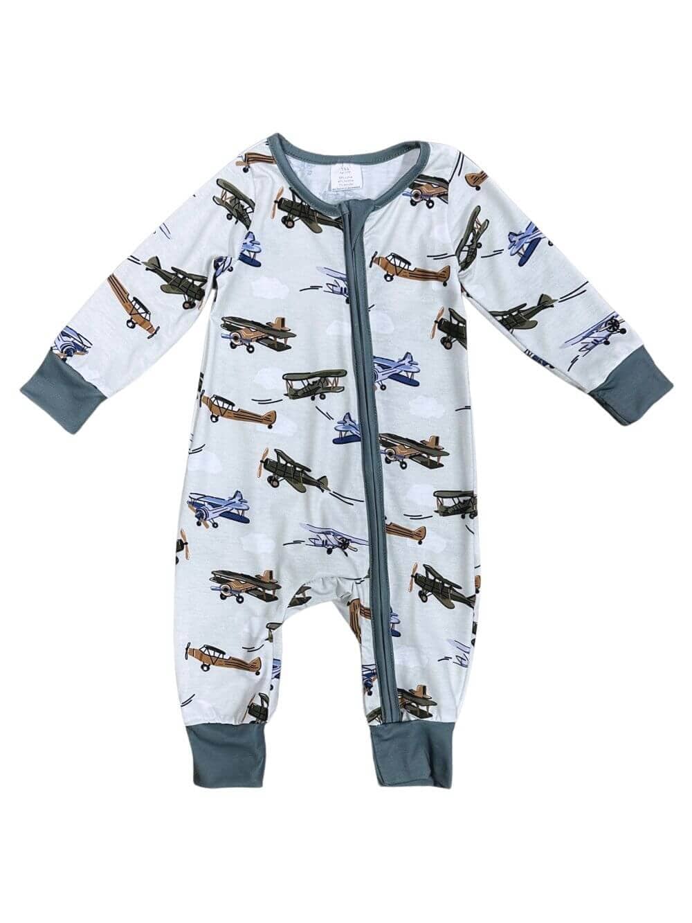 Fly Me Away Airplane Zip Up Baby Romper、mySite、camillekostekn