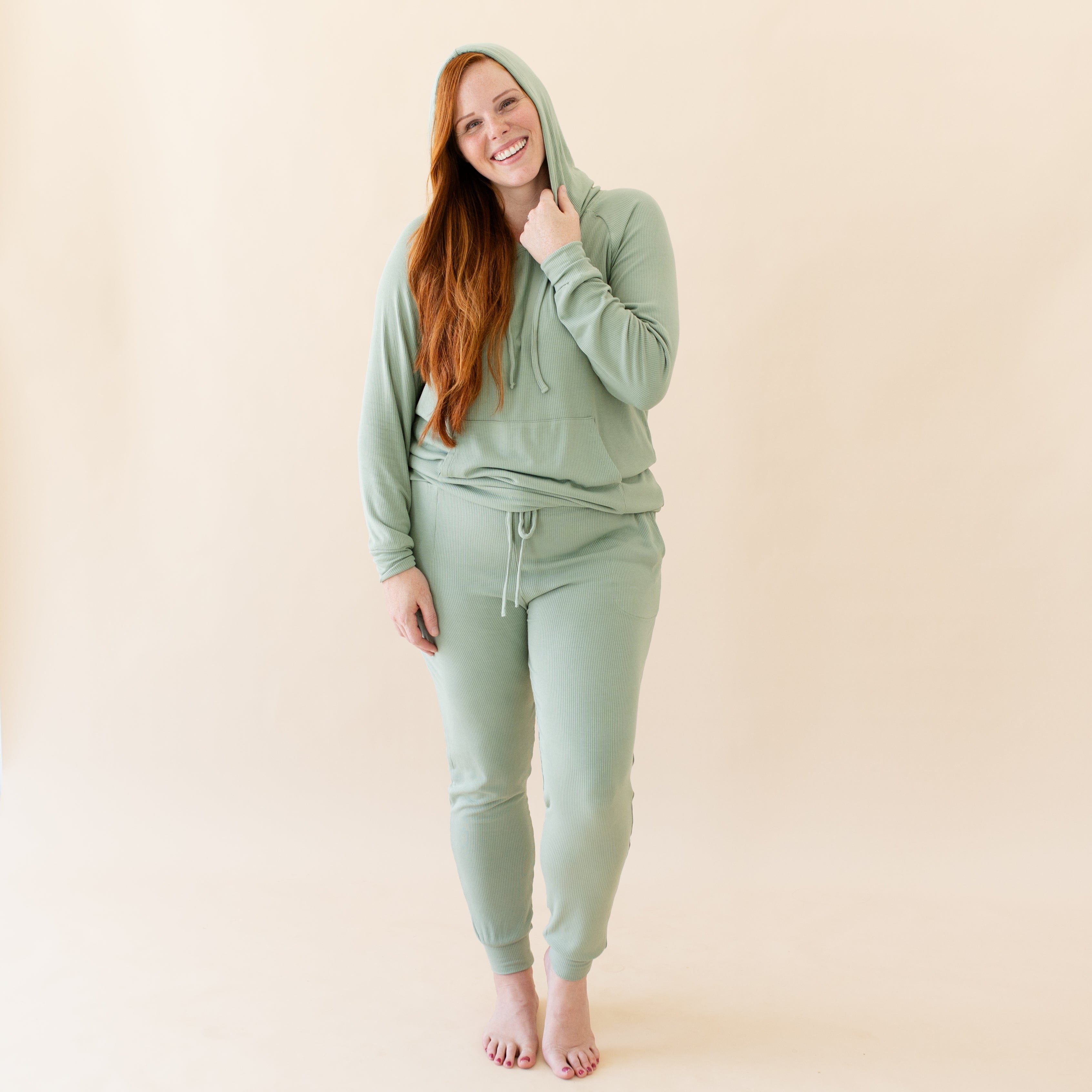  Women's Ribbed Hoodie in Thyme、mySite、layawaytickets