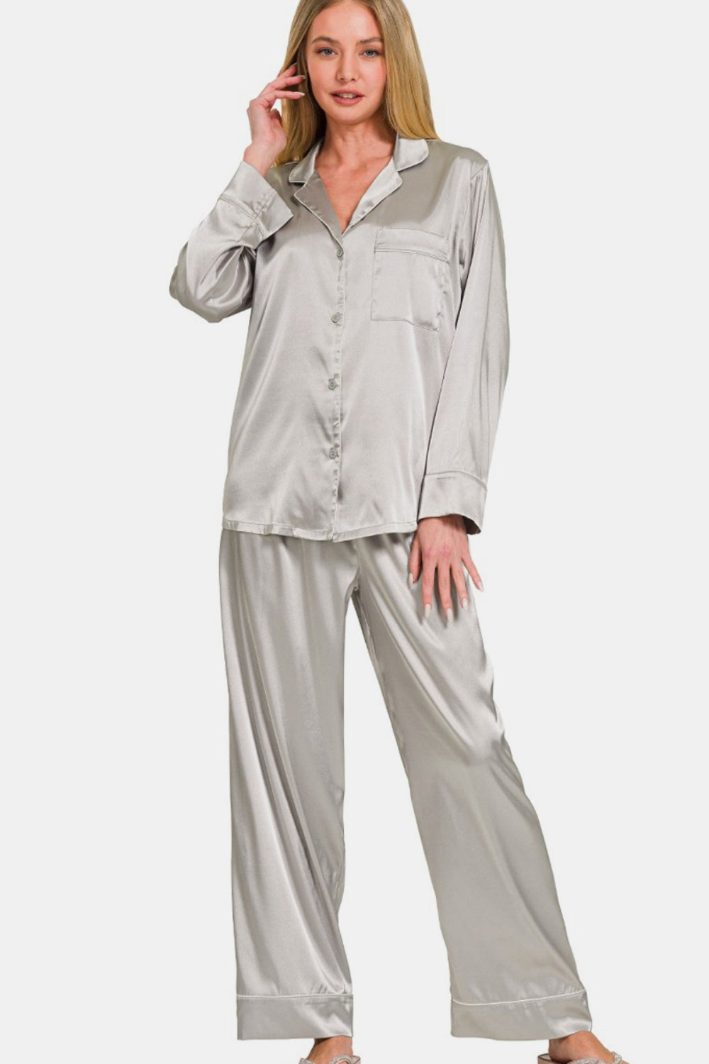  Satin Long Sleeve Shirt & Pants Pajama Set、mySite、justintrudeaud