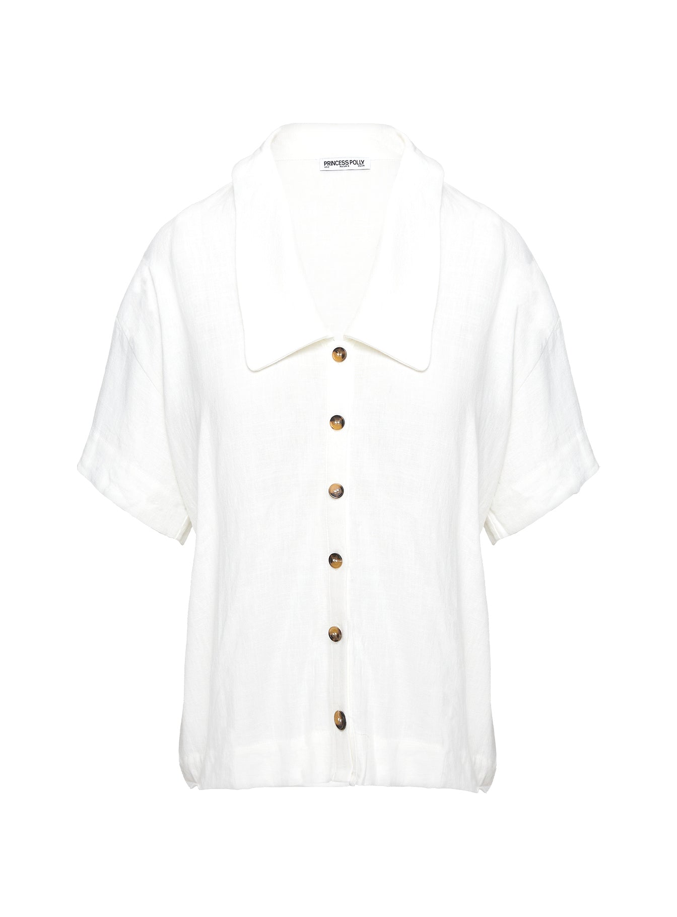 Goody Linen Button Front Top White、mySite、solidvoid