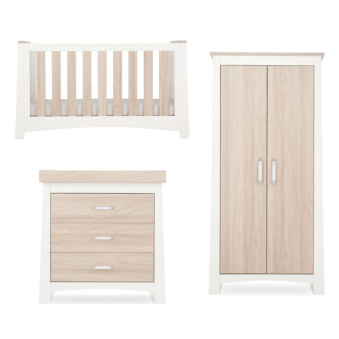  CuddleCo Ada 3 Piece Set 3-Drawer Dresser Cot Bed + Wardrobe - White/Ash、mySite、merchandisen