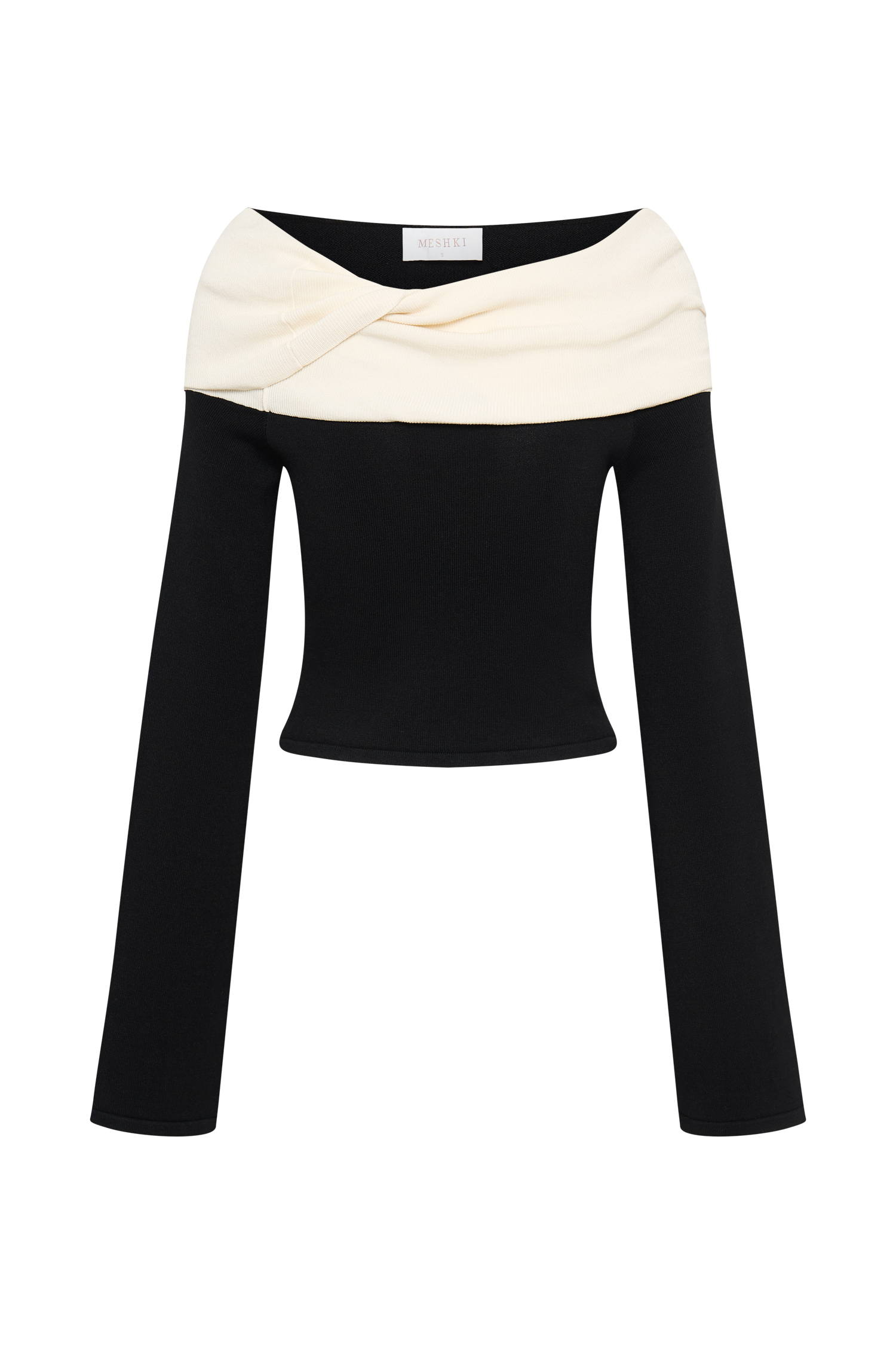 Yoko Contrast Overlay Knit Top - Black/White、mySite、solidvoid