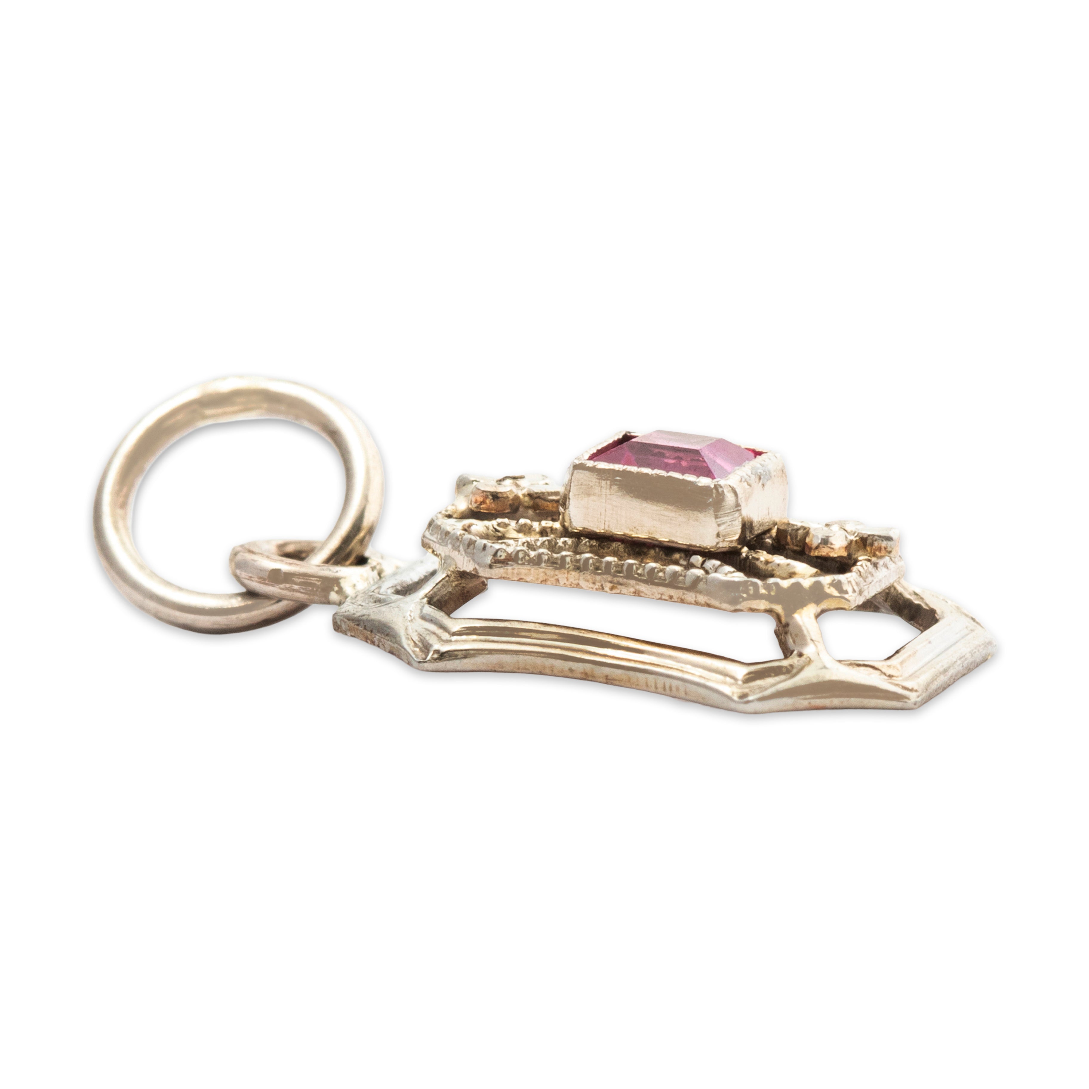 Antique 14k White Gold Synthetic Ruby Floral Charm Pendant、mySite、hinf8tx79