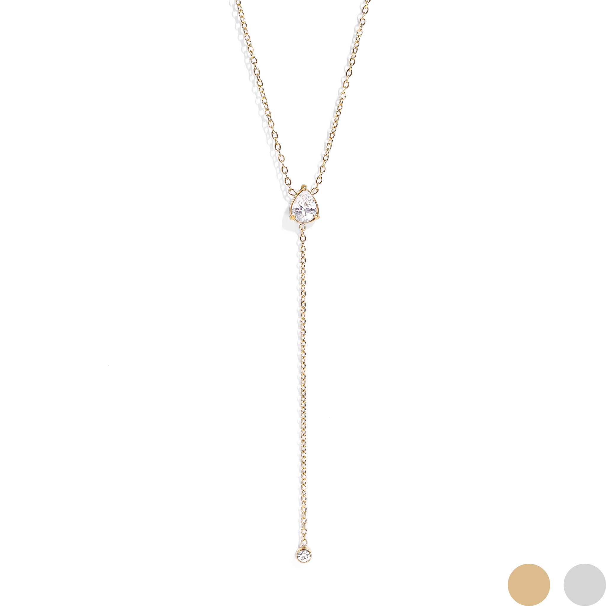 18K Gold PVD Stainless Steel Teardrop CZ Lariat Necklace / CHN0055、mySite、dreamappss