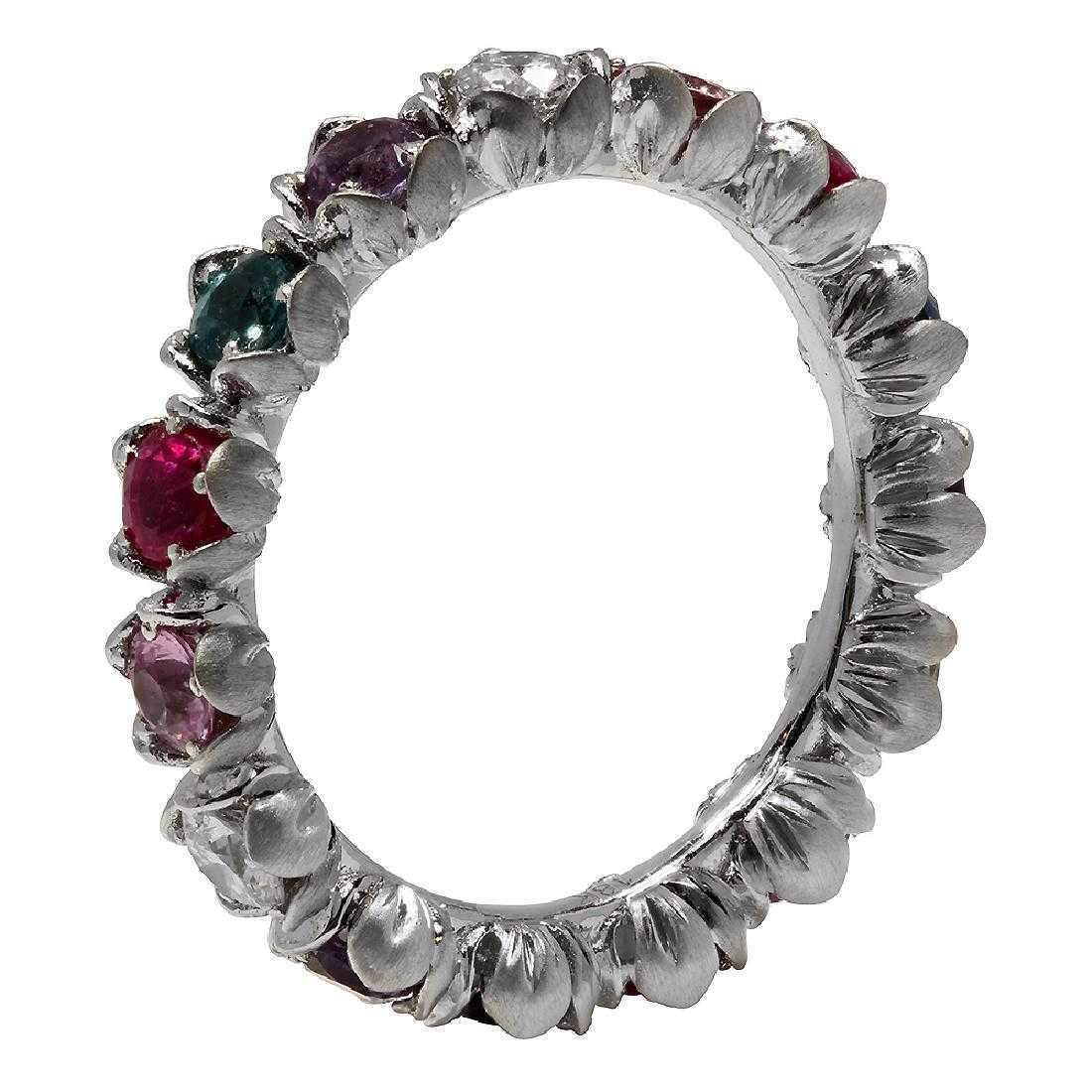 Sapphire and Diamond Eternity Band in 18K White Gold-Flower Motif、mySite、g9winljtr