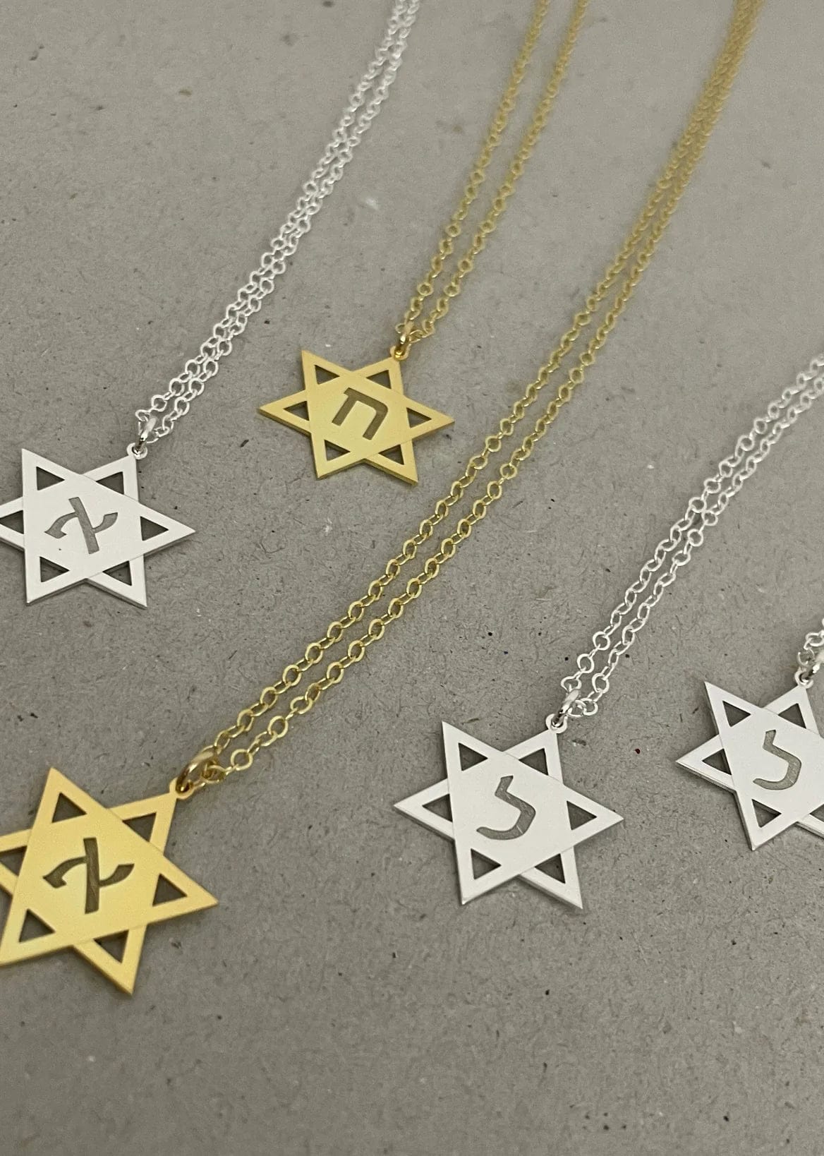 Mijael Star of David Necklace with Engraved Hebrew Initial - (Sterling Silver, Gold-Plated or Two-Tone)、mySite、topwebapps