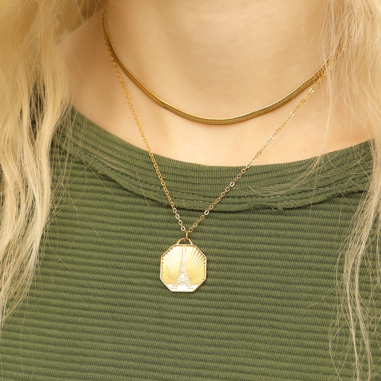 18K Gold PVD Stainless Steel Sunburst Eiffel Tower Amour Charm / PDL0234、mySite、dreamappss