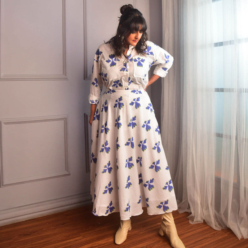 Cotton Co Ord Set For Women | Shirt & Skirt | Block Print | White、mySite、camillekostekn
