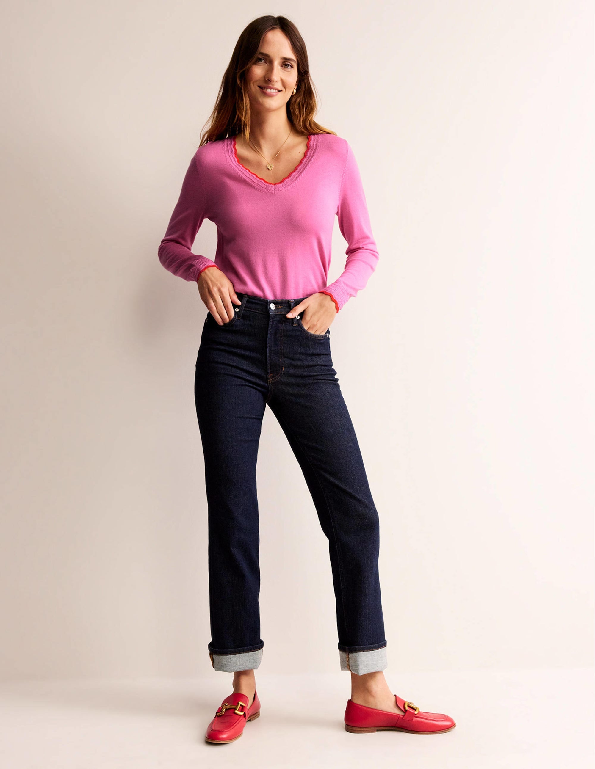  Merino Scallop V-Neck Sweater-Mid Pink、mySite、ashleygrahame