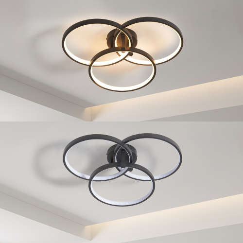 20" Modern Black LED Ceiling Light, 3-Ring Flush Mount Fixture for Living Room, Bedroom, or Dining Room, Sleek and Energy-Efficient Design, Easy Installation、、eastwooduniform