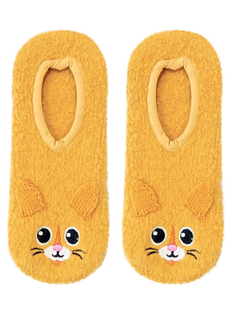 Orange Kitty Cat Fuzzy Footie Socks With Grips、mySite、g9winljtr