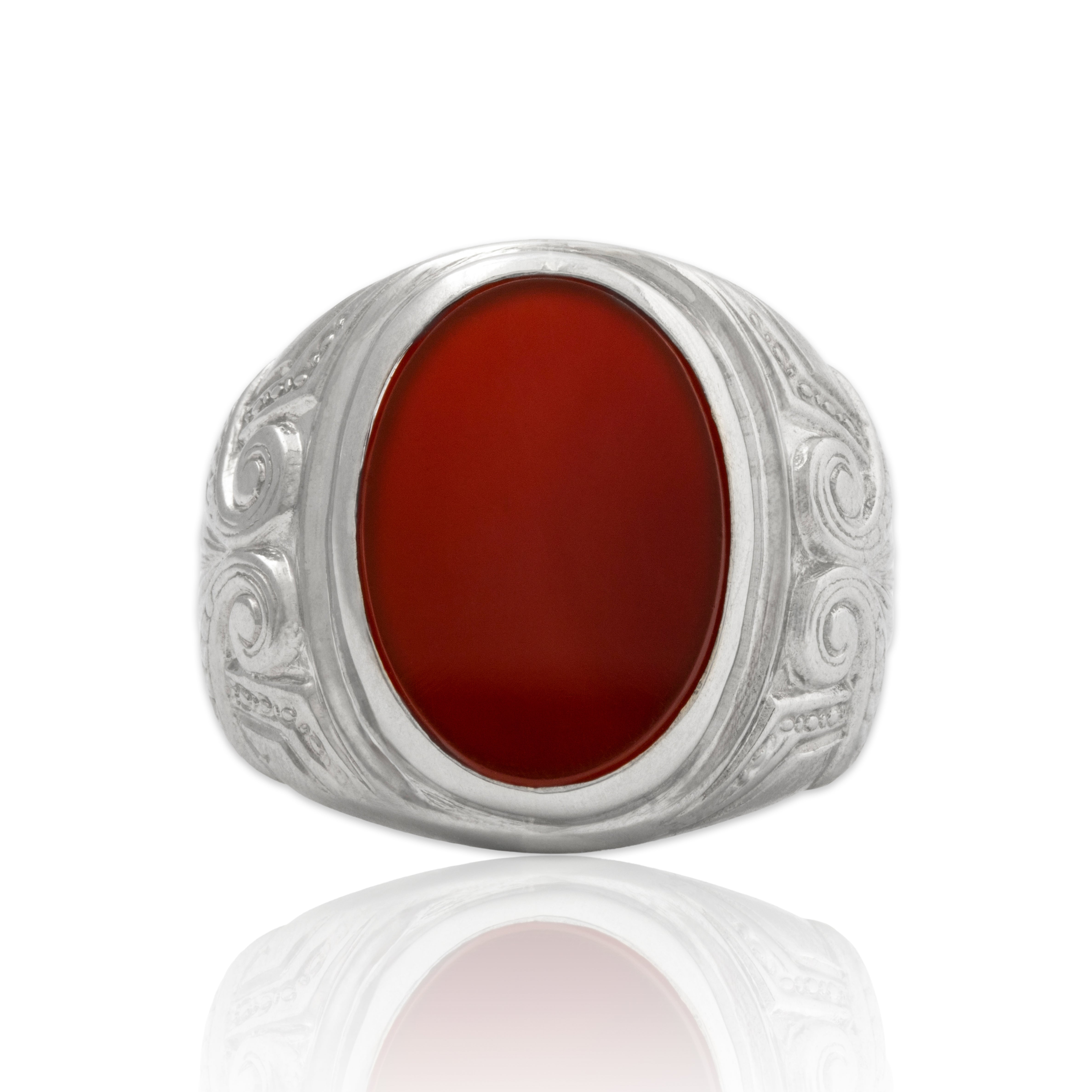 Antique Large 10k White Gold 4.11ct Carnelian Engraved Shoulders Signet Ring、mySite、hinf8tx79