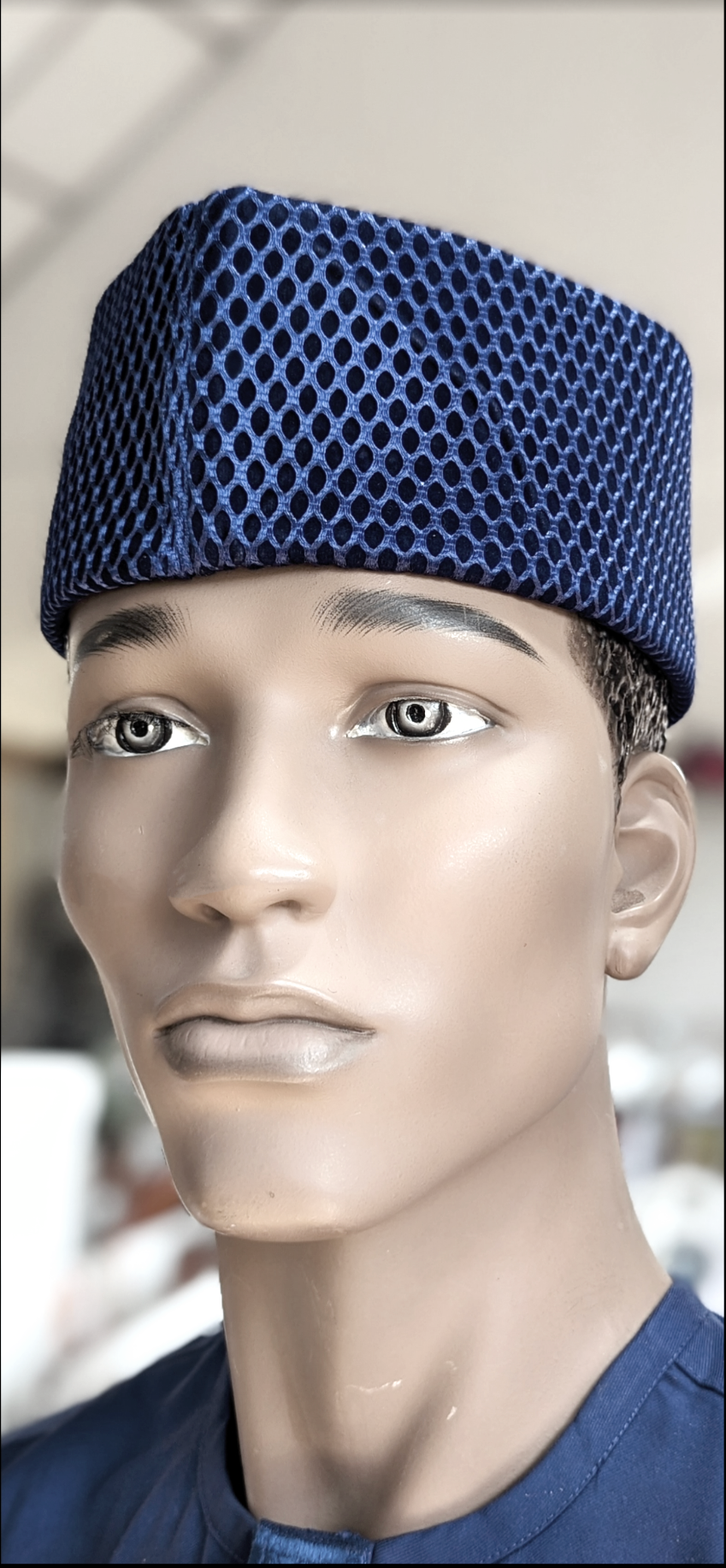 Nkromaah light-Blue African Velvet Senator Hat Kufi Cap-DPHSPBVH2、mySite、solidvoid