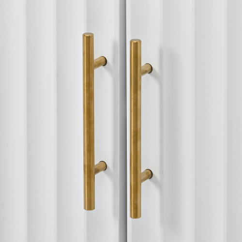 U_Style 63.1''Modern 4-Vertical Wavy Slatted Doors Sideboard,Storage Cabinet With Elegant Design, Solid Wood Legs with Painted,Metal Handles,for Dining Room,Living Room, Kitchen, or Entryway(Black)、、casual