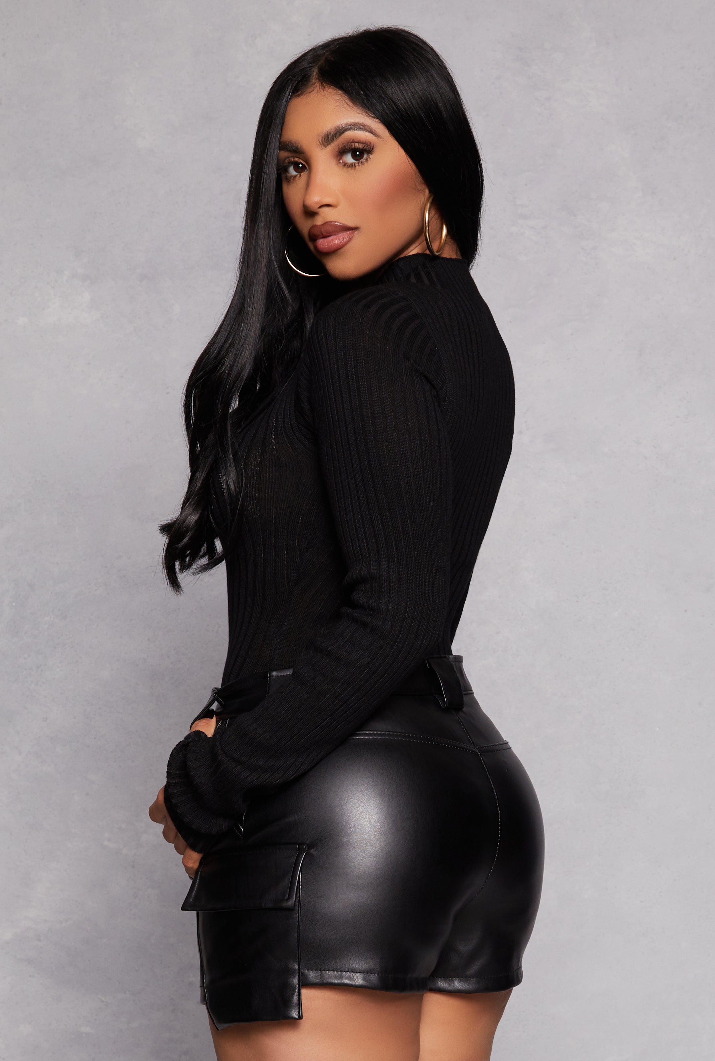 Ribbed Long Sleeve Mock Neck Bodysuit、mySite、camillekostekn