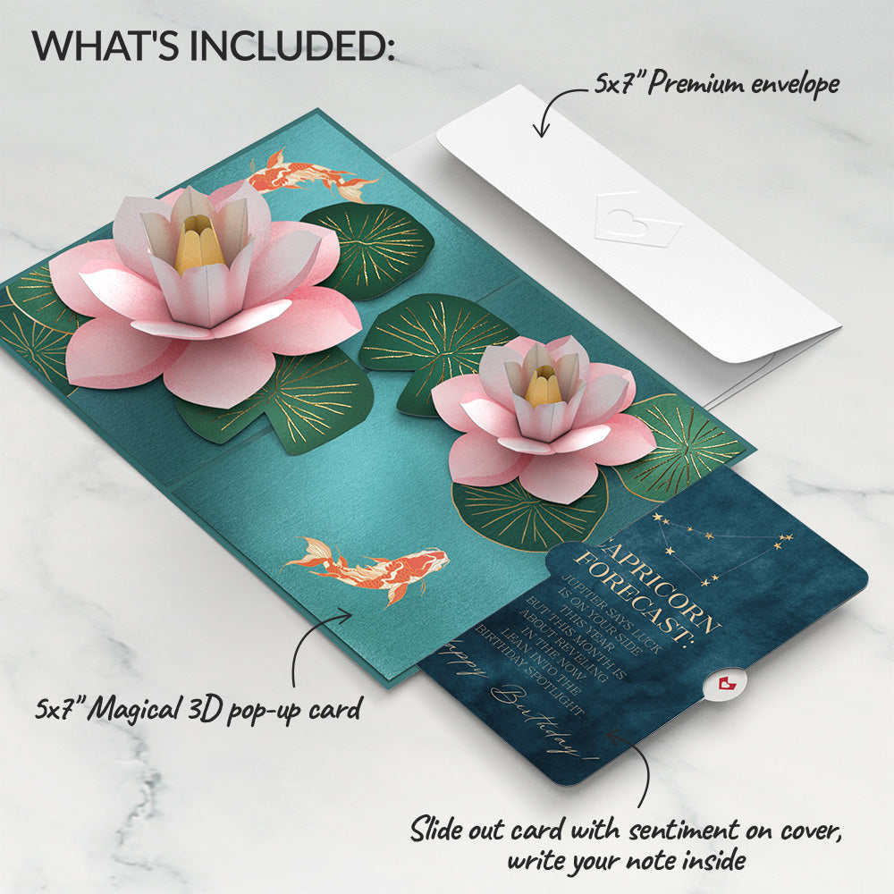 Koi Fish and Lotus Pond Birthday Pop-Up Card and Capricorn Zodiac Sentiment Set、mySite、solidvoid