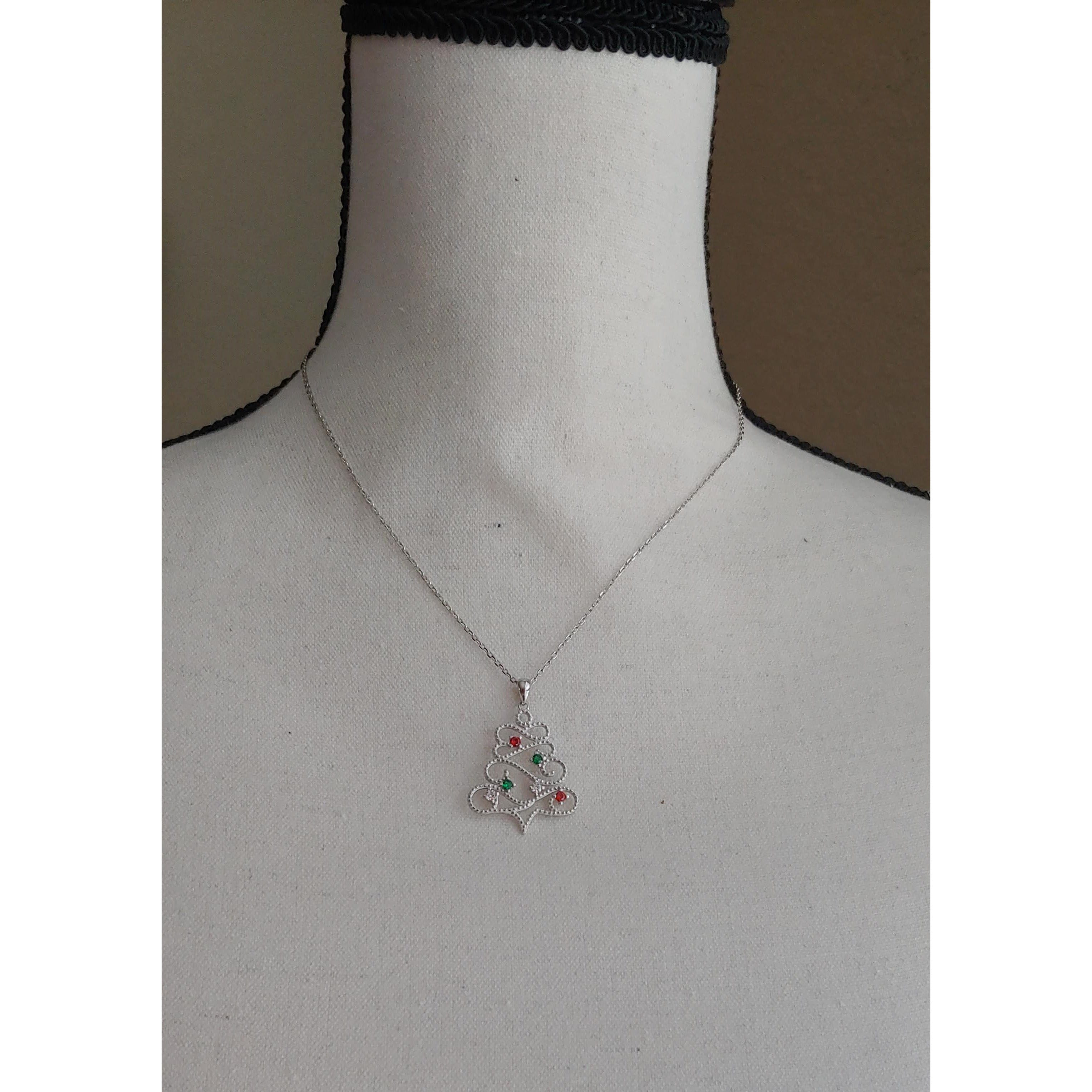 Christmas Tree Necklace Sterling Silver with Ornaments, Custom、mySite、g9winljtr