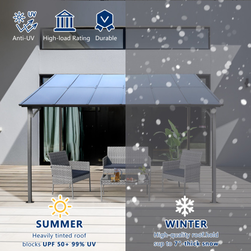 10' x 10' Outdoor Pergola Gazebo,Wall-Mounted Lean to Metal Awning Gazebo with Roof,Large Heavy Duty for Patio,Decks,Backyard、、eastwooduniform