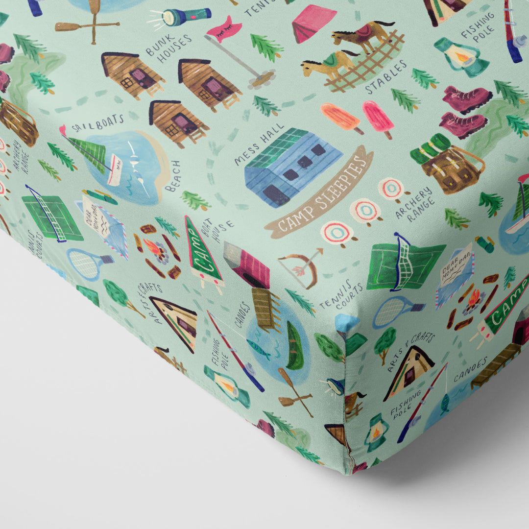  Green Camp Sleepies Fitted Crib Sheet、mySite、layawaytickets