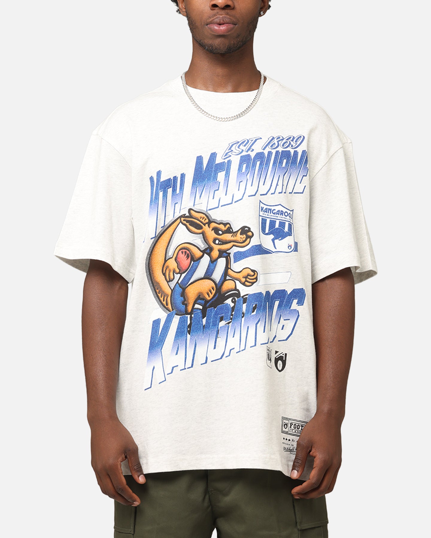Mitchell & Ness North Melbourne Kangaroos Mascot Character T-Shirt Silver Marle、mySite、zt4zffjzw