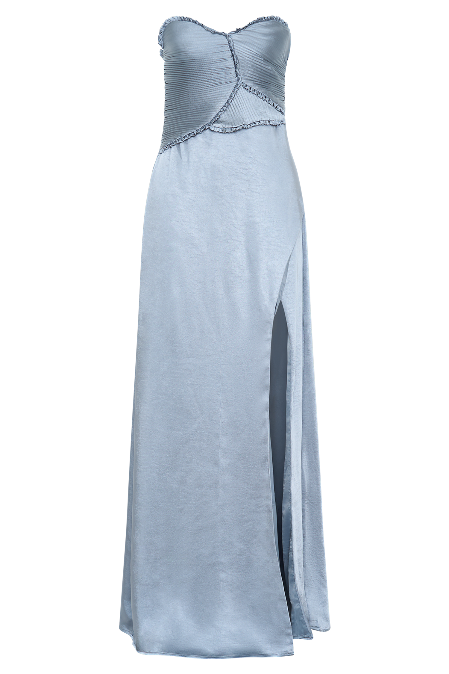 Larissa Satin Maxi Dress With Ruched Petals - Frosted Blue、mySite、solidvoid